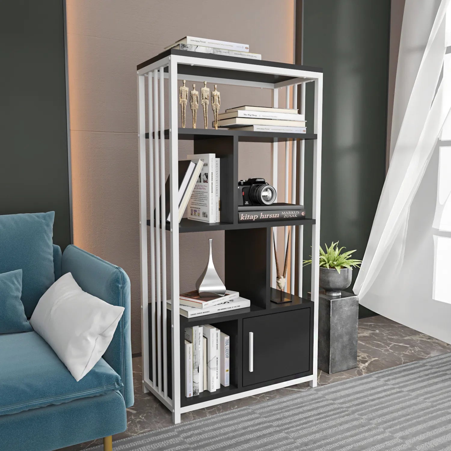 Valero 47" Tall Metal Wood Bookcase