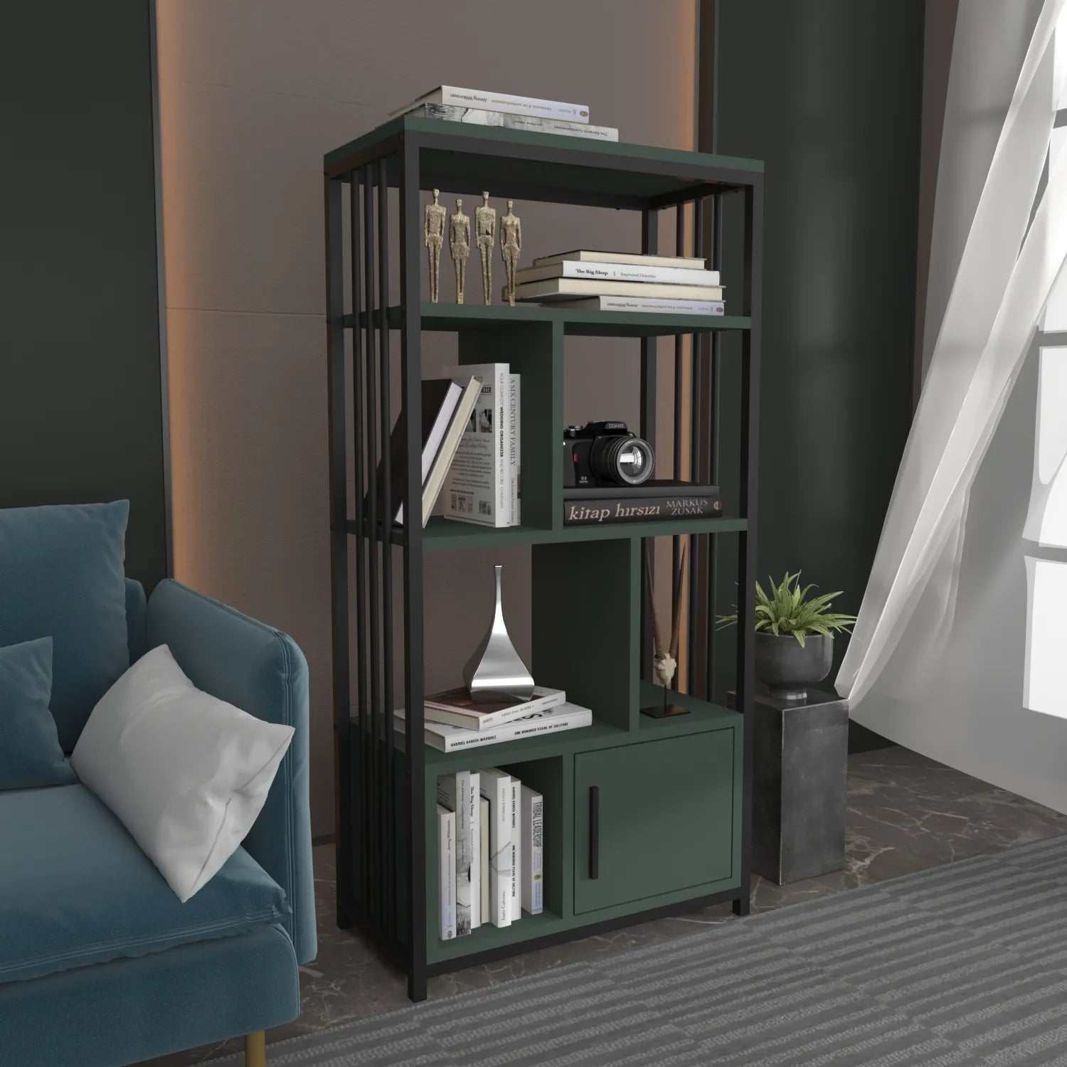 Valero 47" Tall Metal Wood Bookcase