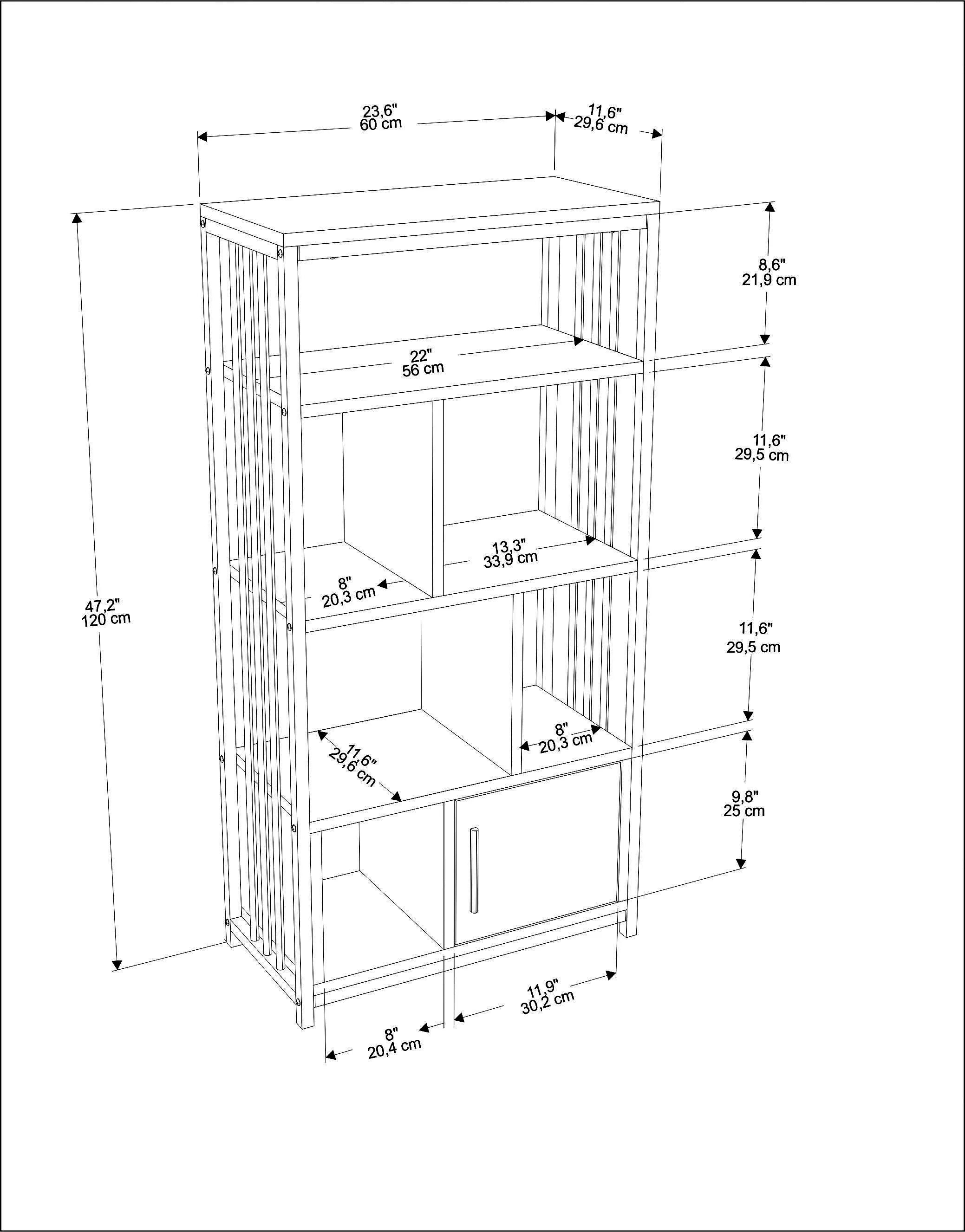 Valero 47" Tall Metal Wood Bookcase