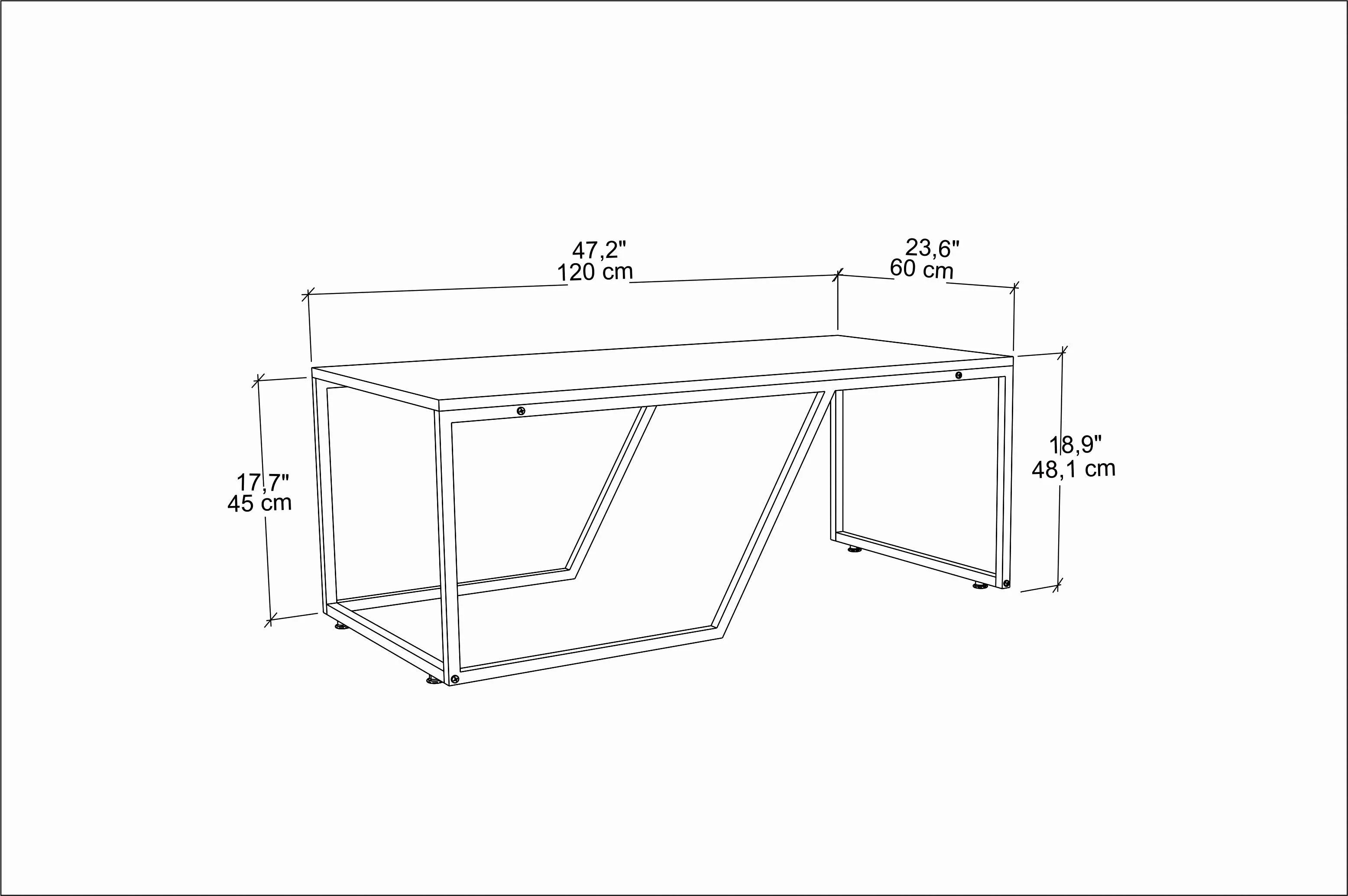 Wendy 47 inch Wide Coffee Coctail Table with Metal Frame