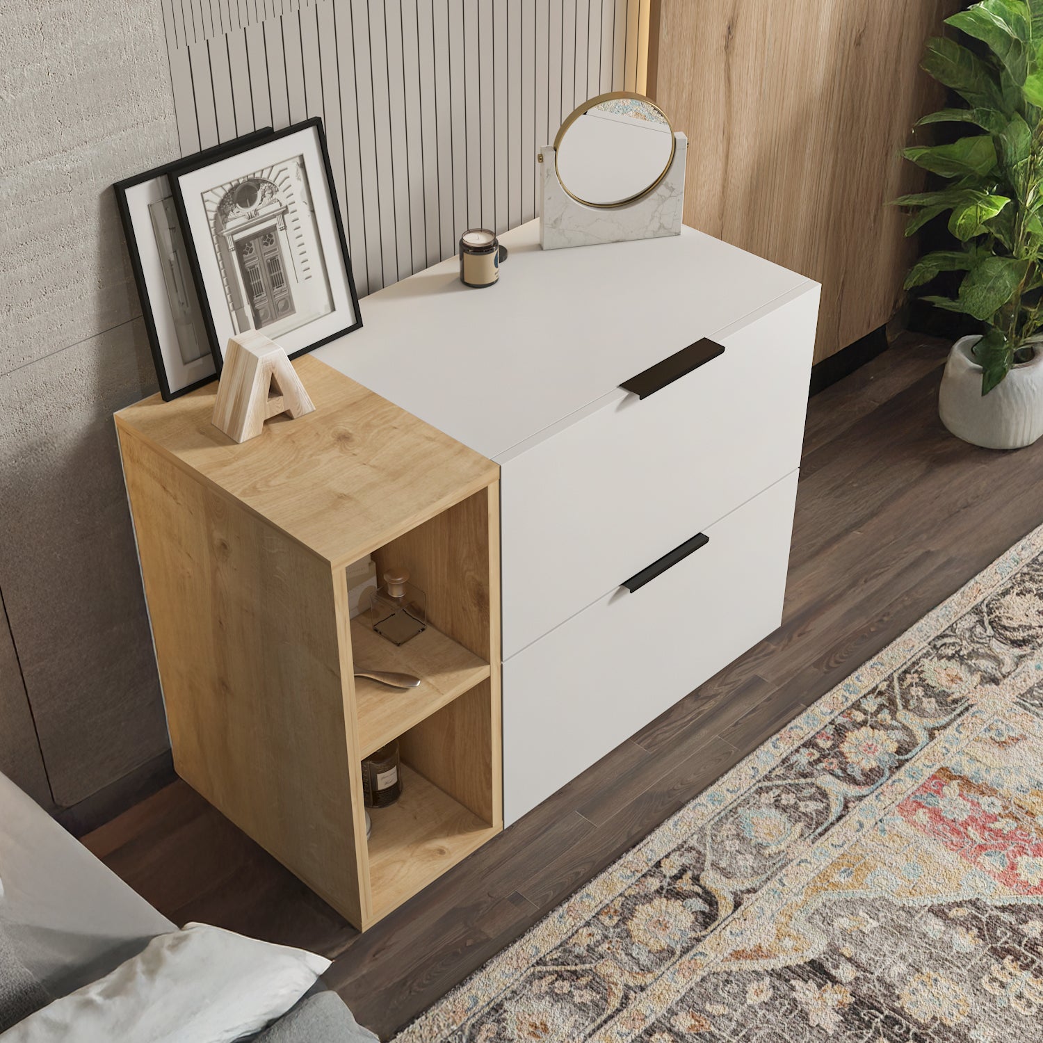 Opheus Modular 2-Drawer Dresser with Open Shelves – Decorotika