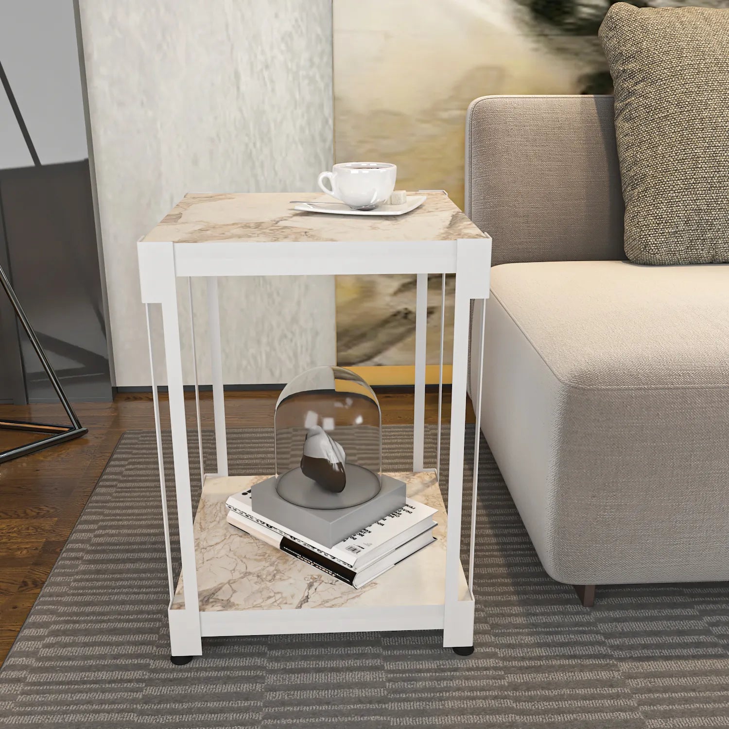 Zenas 22 inch Tall Square Side End Table with Metal Frame