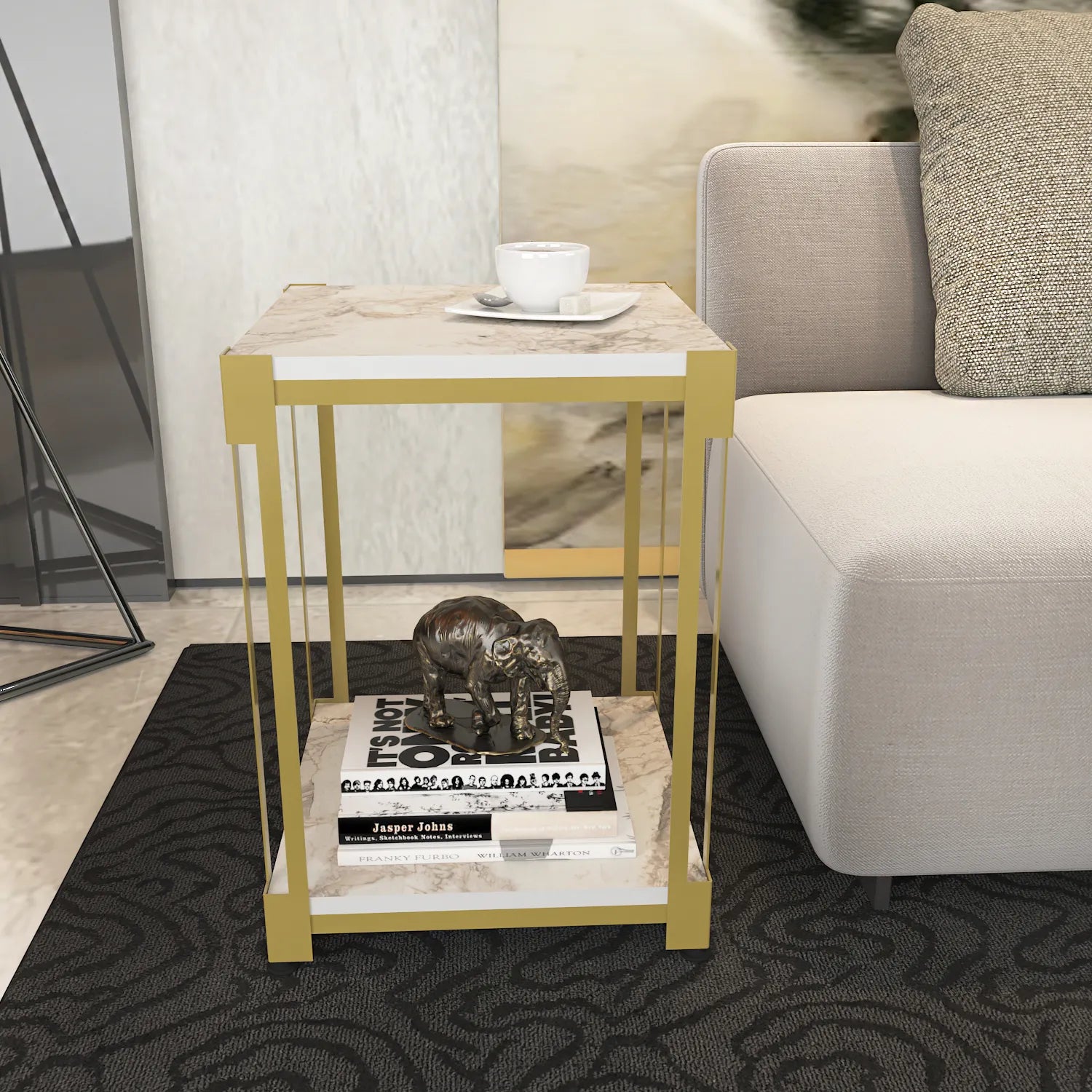 Zenas 22 inch Tall Square Side End Table with Metal Frame