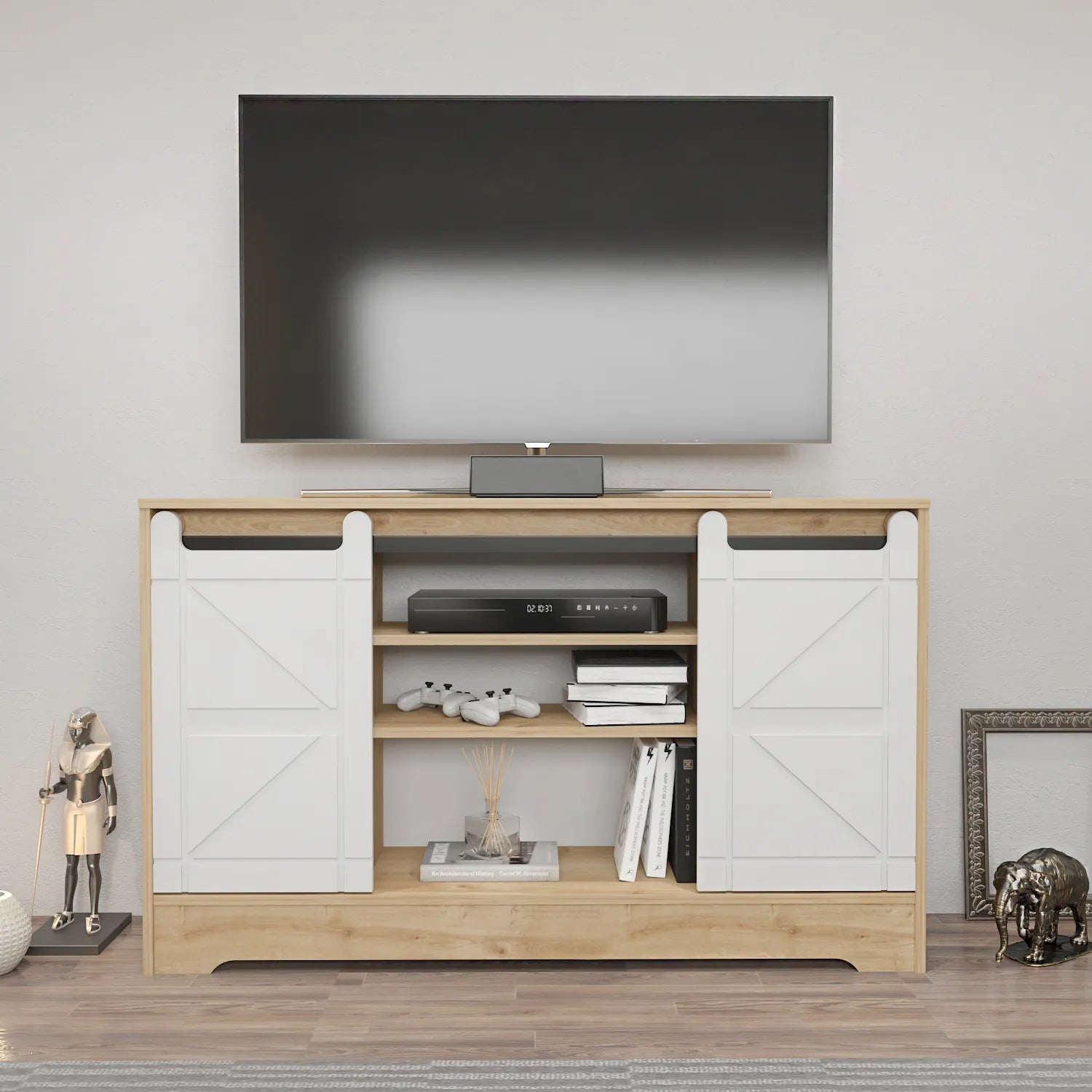 Ahris 55 inch Wide TV Stand Media Console with Sliding Barn Doors for
