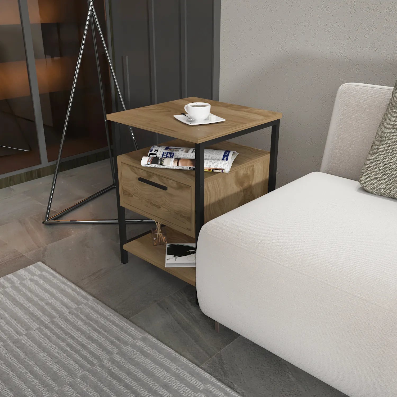 Alba Nightstand Side Table with Metal Frame