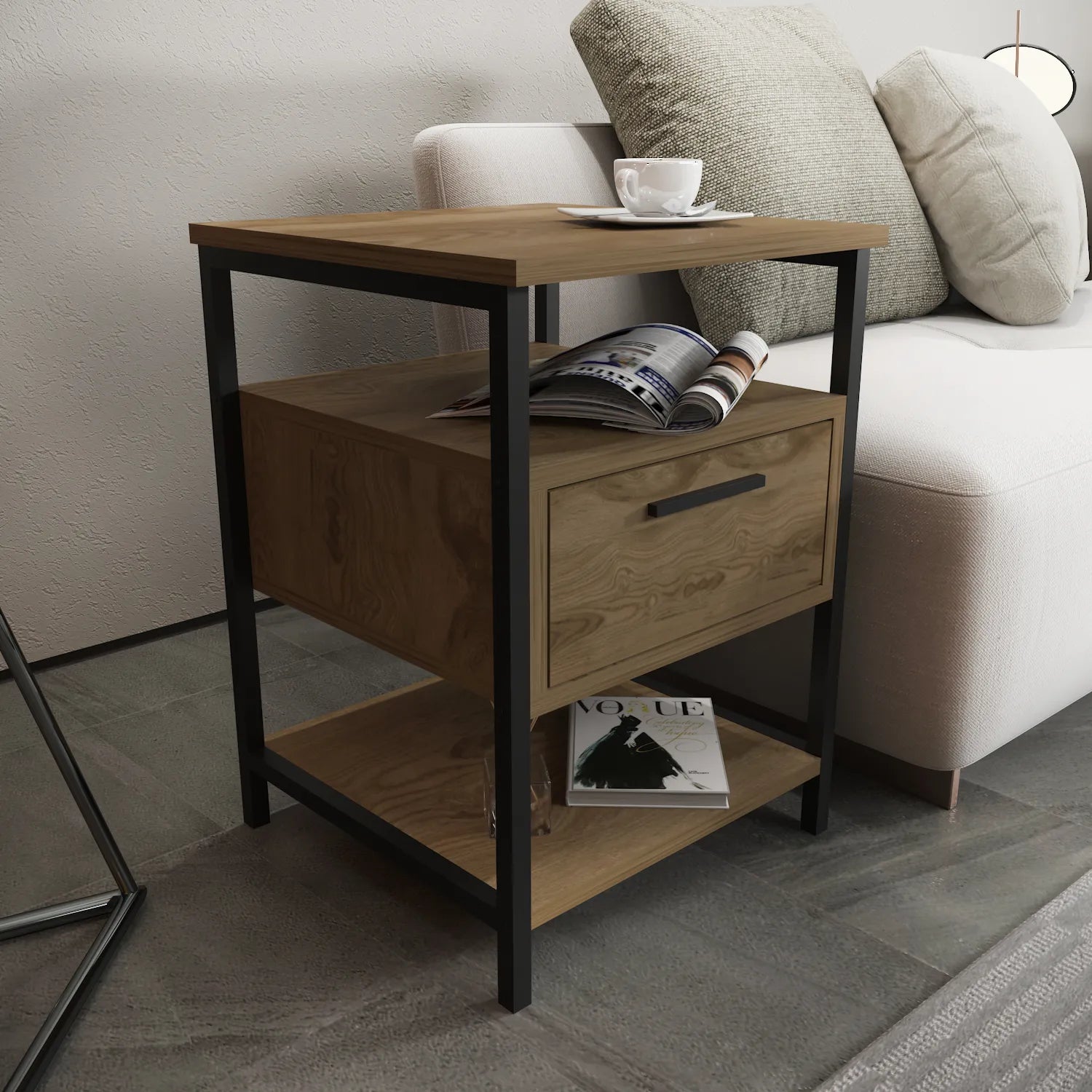 Alba Nightstand Side Table with Metal Frame