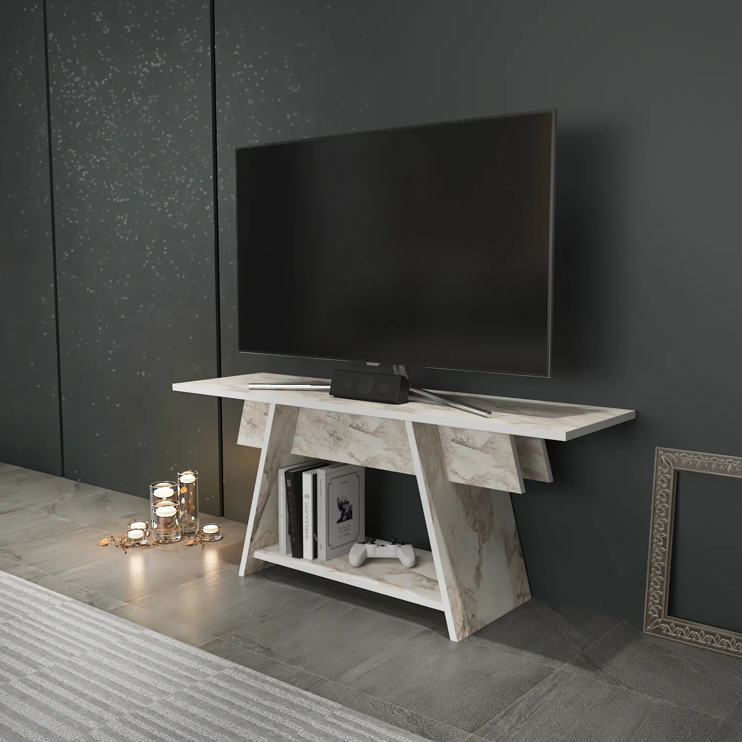 Lanca 47" Wide Minimalist TV Stand Media Console | Streamlined Design for TVs up to 55"