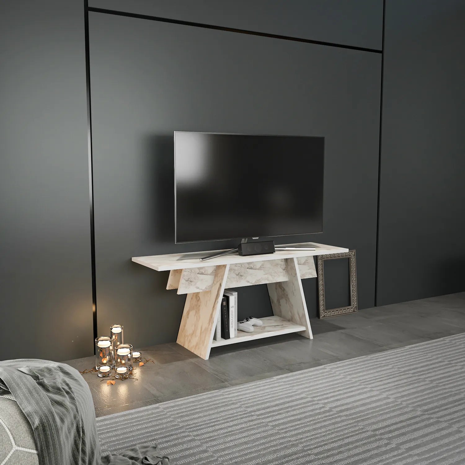 Lanca 47" Wide Minimalist TV Stand Media Console | Streamlined Design for TVs up to 55"