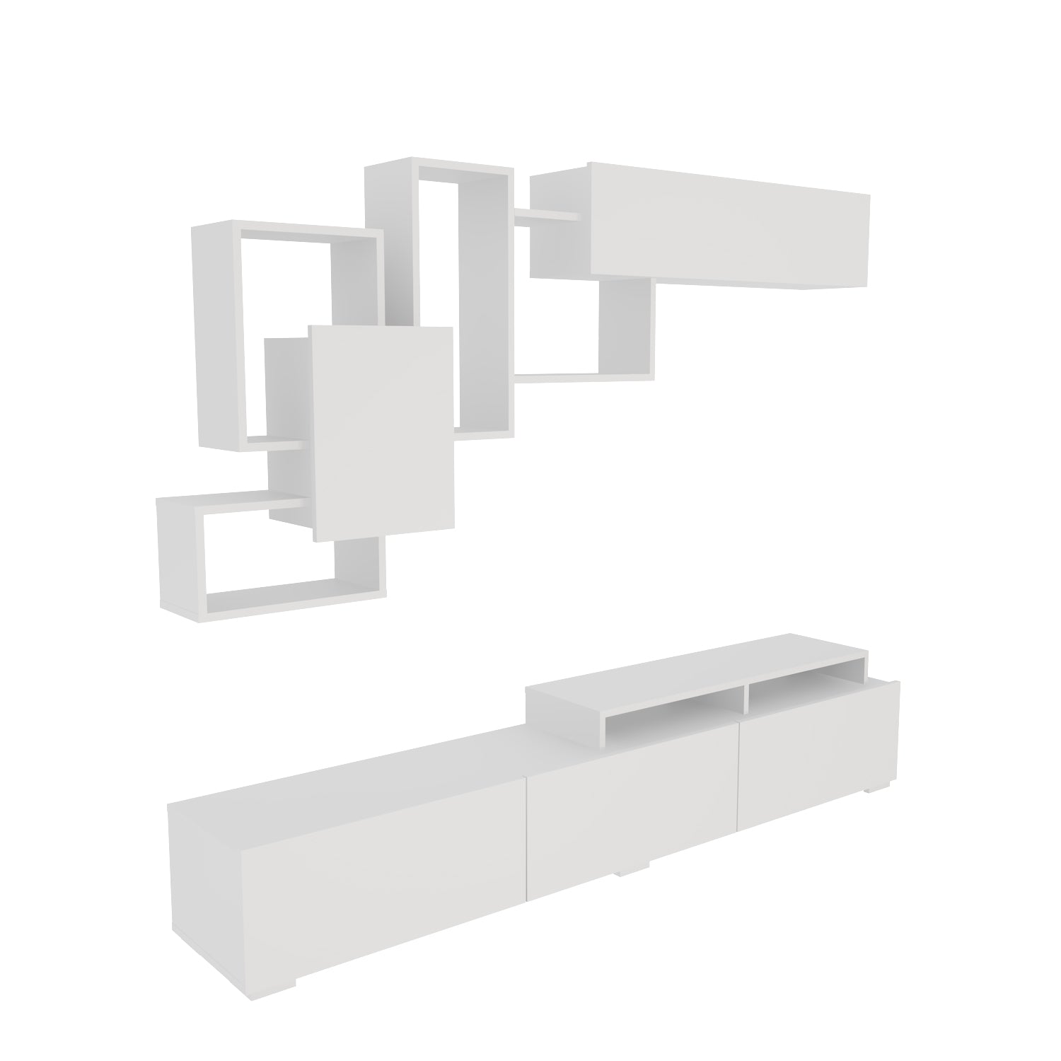 Amor TV Stand Entertainment Center  with Wall Shelf and Cubbies for up to 85'' TVs