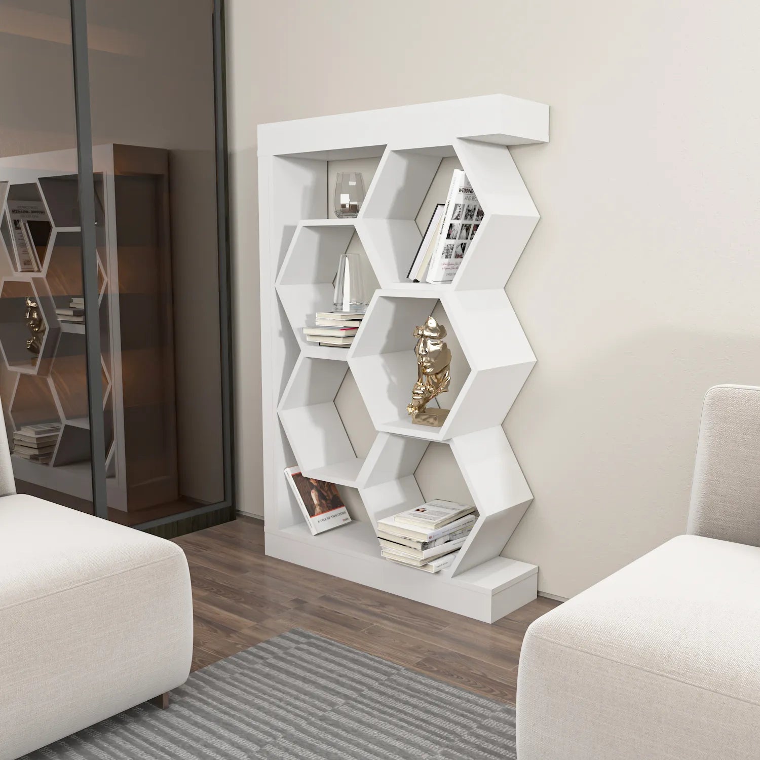 Artemis 55" Tall Honeycomb Hexagon Geometric Reversible Bookcase