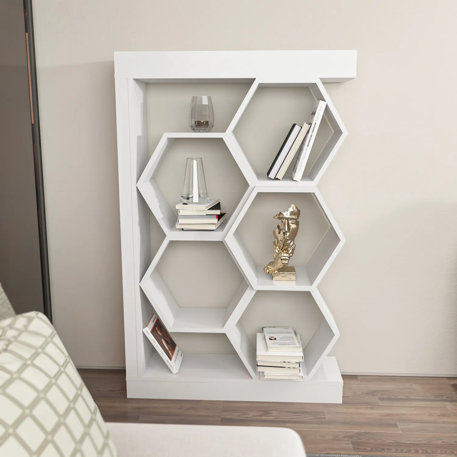 Artemis 55" Tall Honeycomb Hexagon Geometric Reversible Bookcase