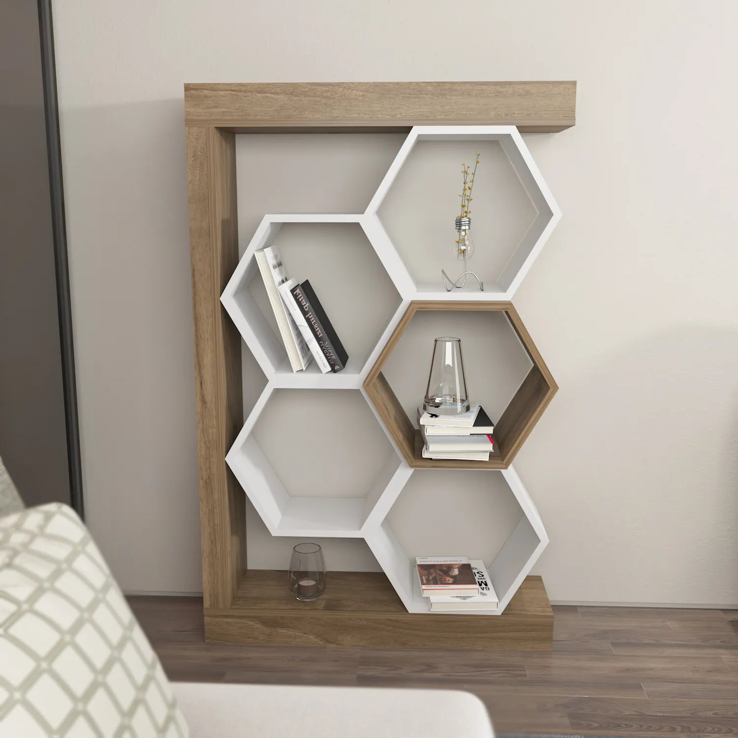 Artemis 55" Tall Honeycomb Hexagon Geometric Reversible Bookcase