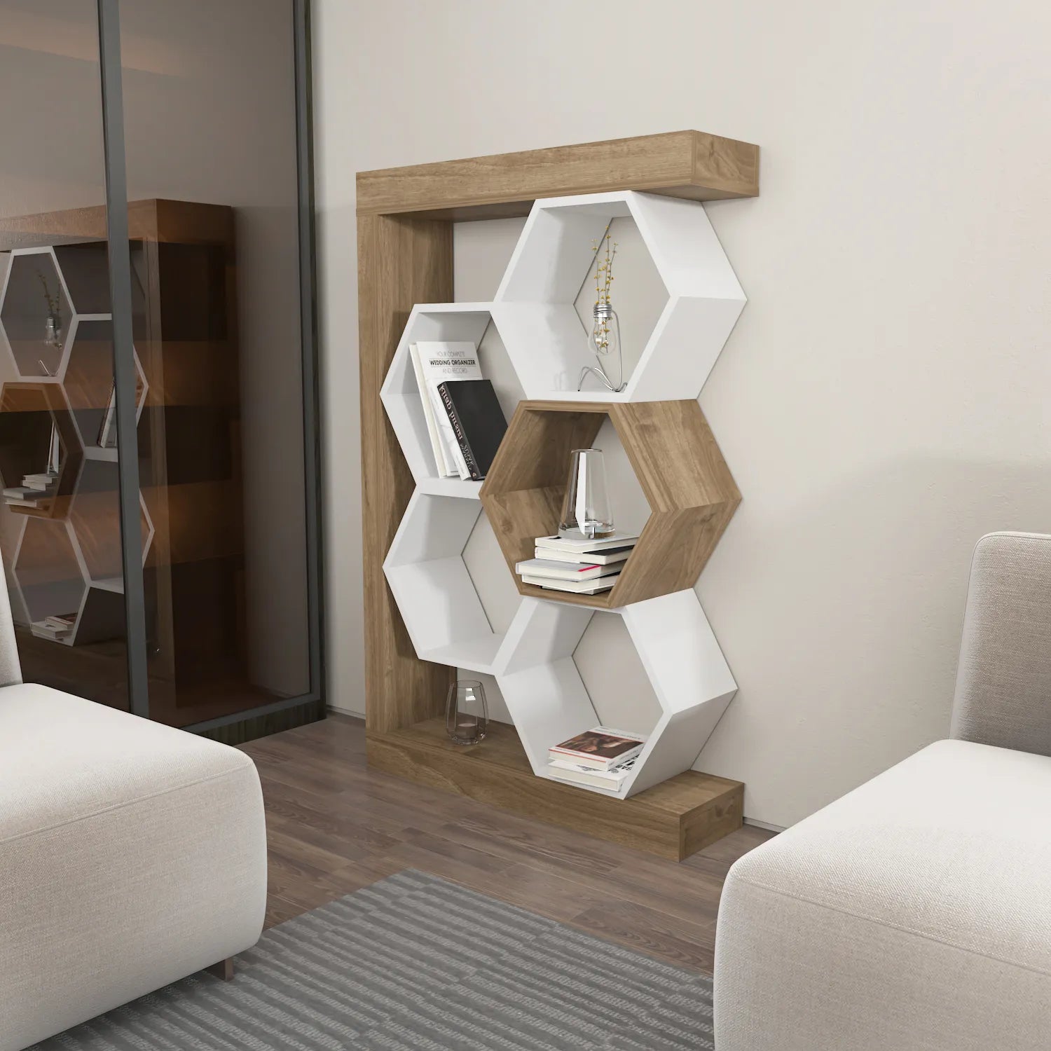 Artemis 55" Tall Honeycomb Hexagon Geometric Reversible Bookcase