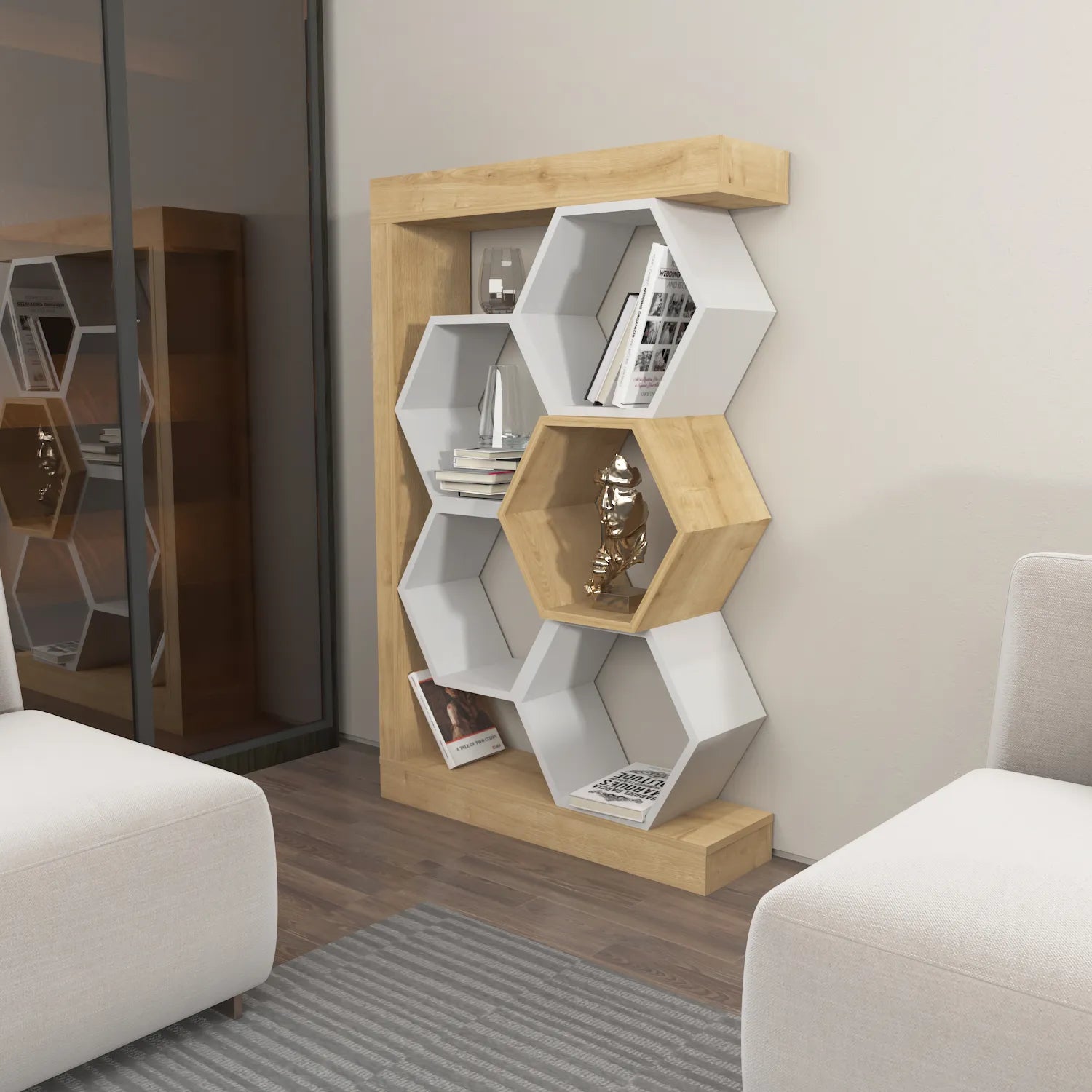 Artemis 55" Tall Honeycomb Hexagon Geometric Reversible Bookcase