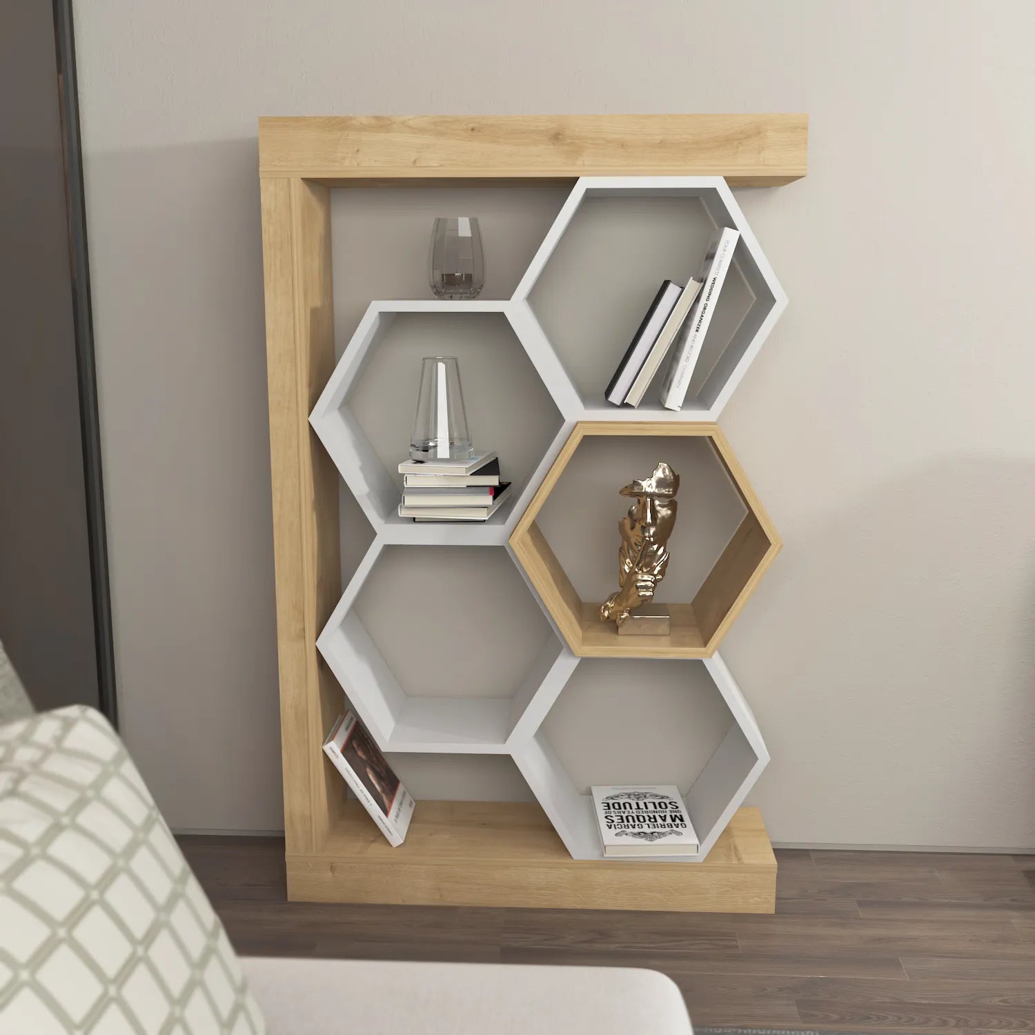 Artemis 55" Tall Honeycomb Hexagon Geometric Reversible Bookcase