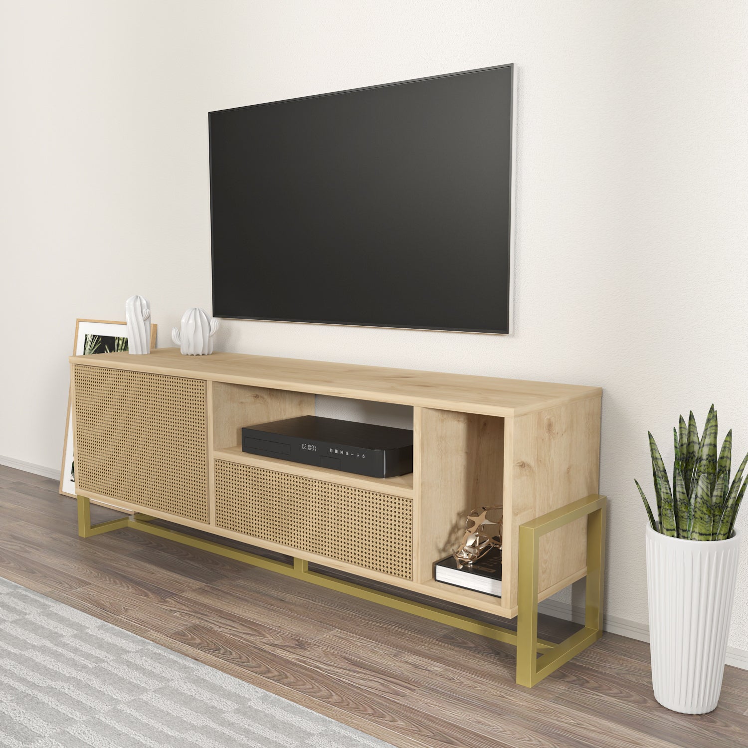 Utopia 55.1" Wide Modern TV Stand with Metal Legs | TV Console with Storage Cabinet