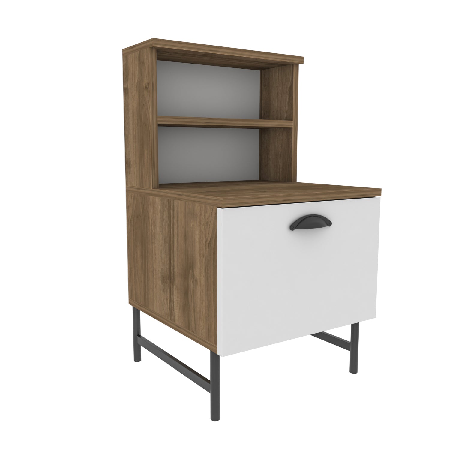 Cressi Wood Nightstand with Metal Legs Cabinet and Open Shelf Storage