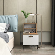 Cressi Wood Nightstand with Metal Legs Cabinet and Open Shelf Storage