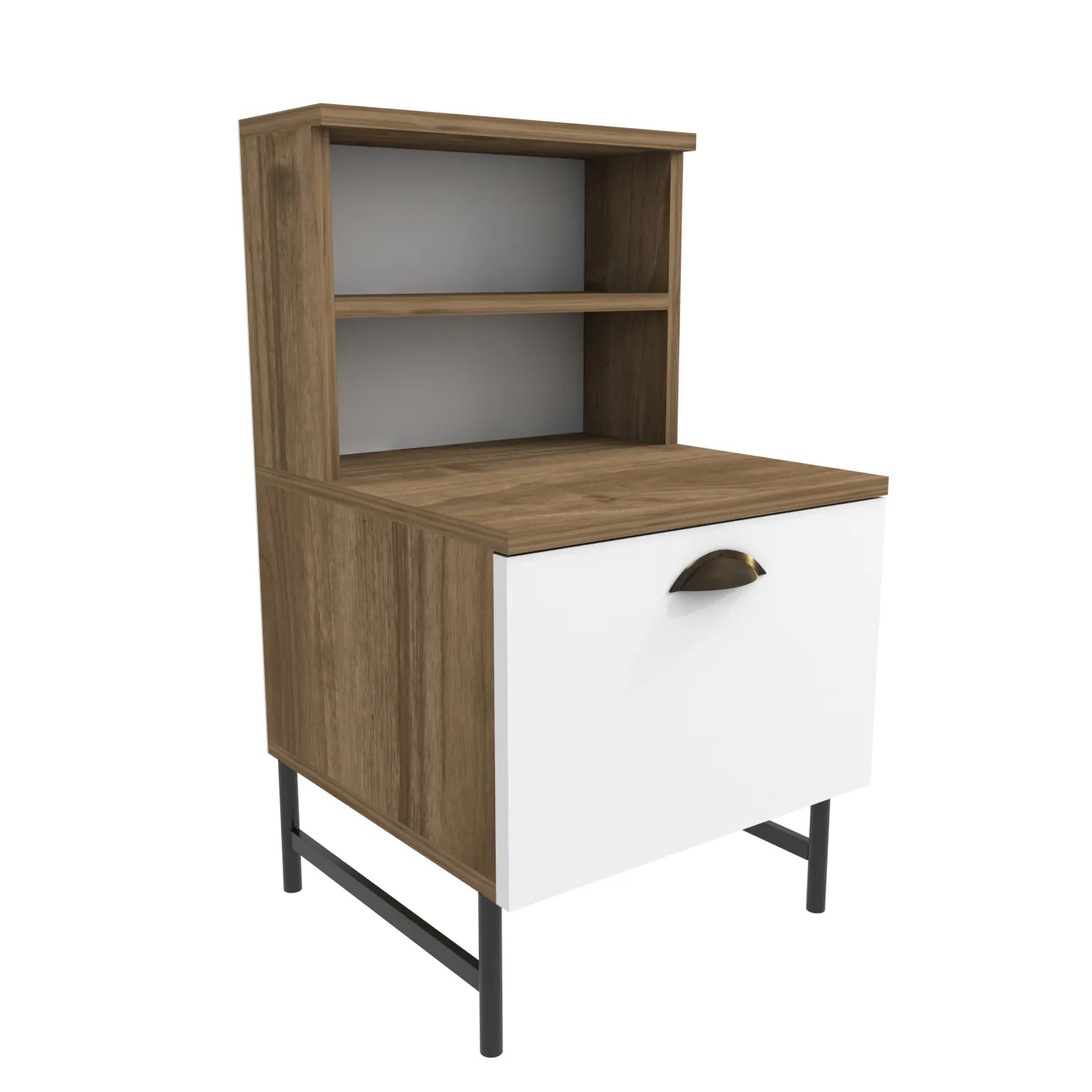 Cressi Wood Nightstand with Metal Legs Cabinet and Open Shelf Storage