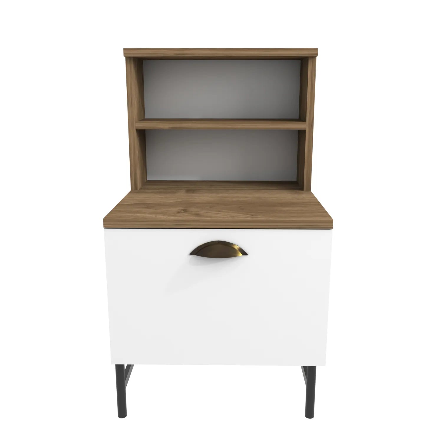 Cressi Wood Nightstand with Metal Legs Cabinet and Open Shelf Storage