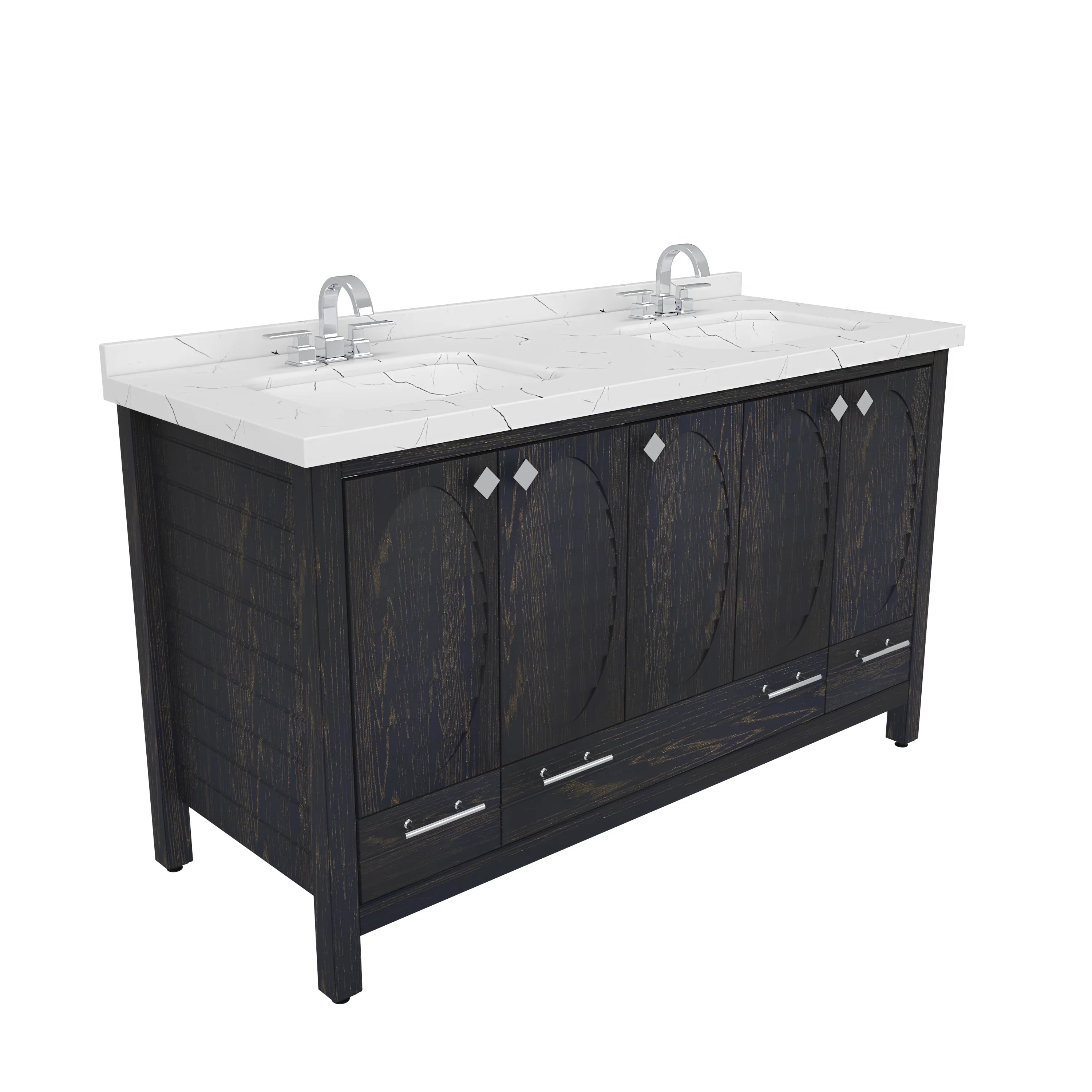 Papatya 59'' Wide Free-standing Double Bathroom Vanity with Engineered Marble Vanity Top