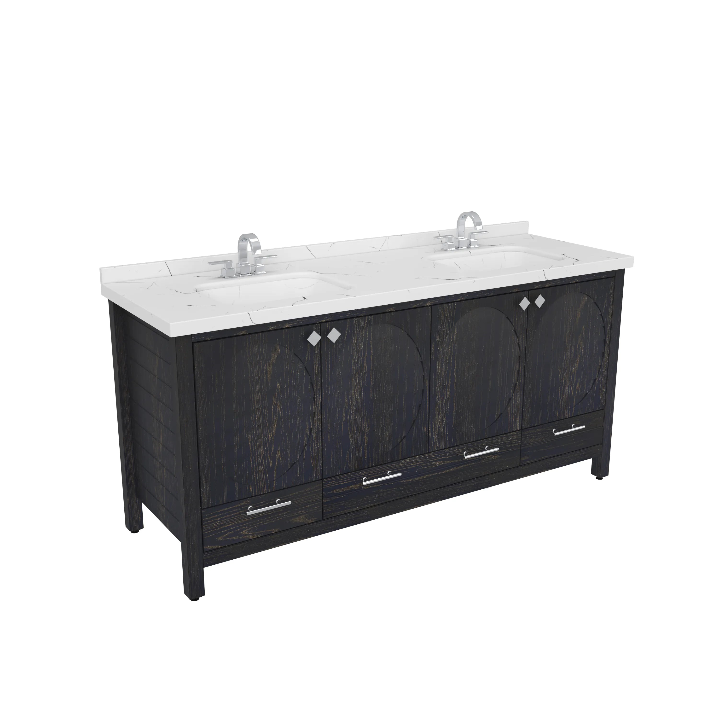 Papatya 71'' Wide Free-standing Double Bathroom Vanity with Engineered Marble Vanity Top