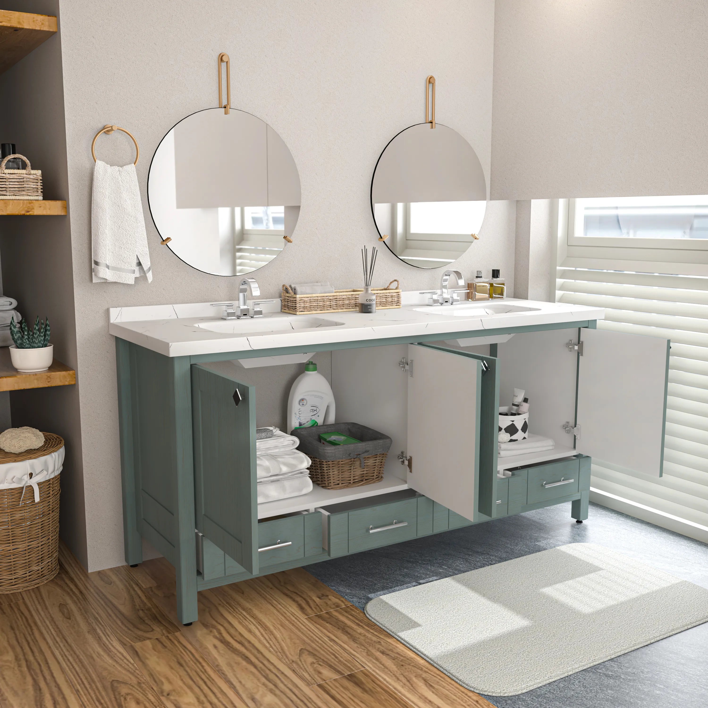 Kardelen 71'' Wide Free-standing Double Bathroom Vanity with Engineered Marble Vanity Top