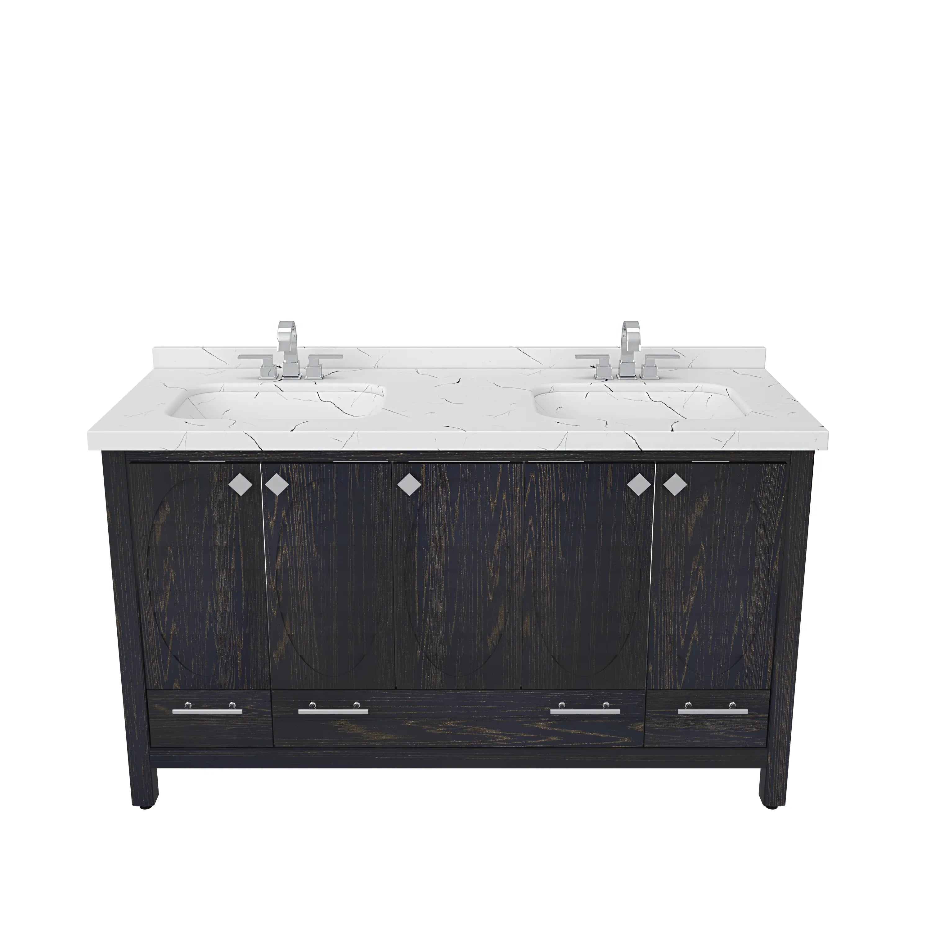 Papatya 59'' Wide Free-standing Double Bathroom Vanity with Engineered Marble Vanity Top