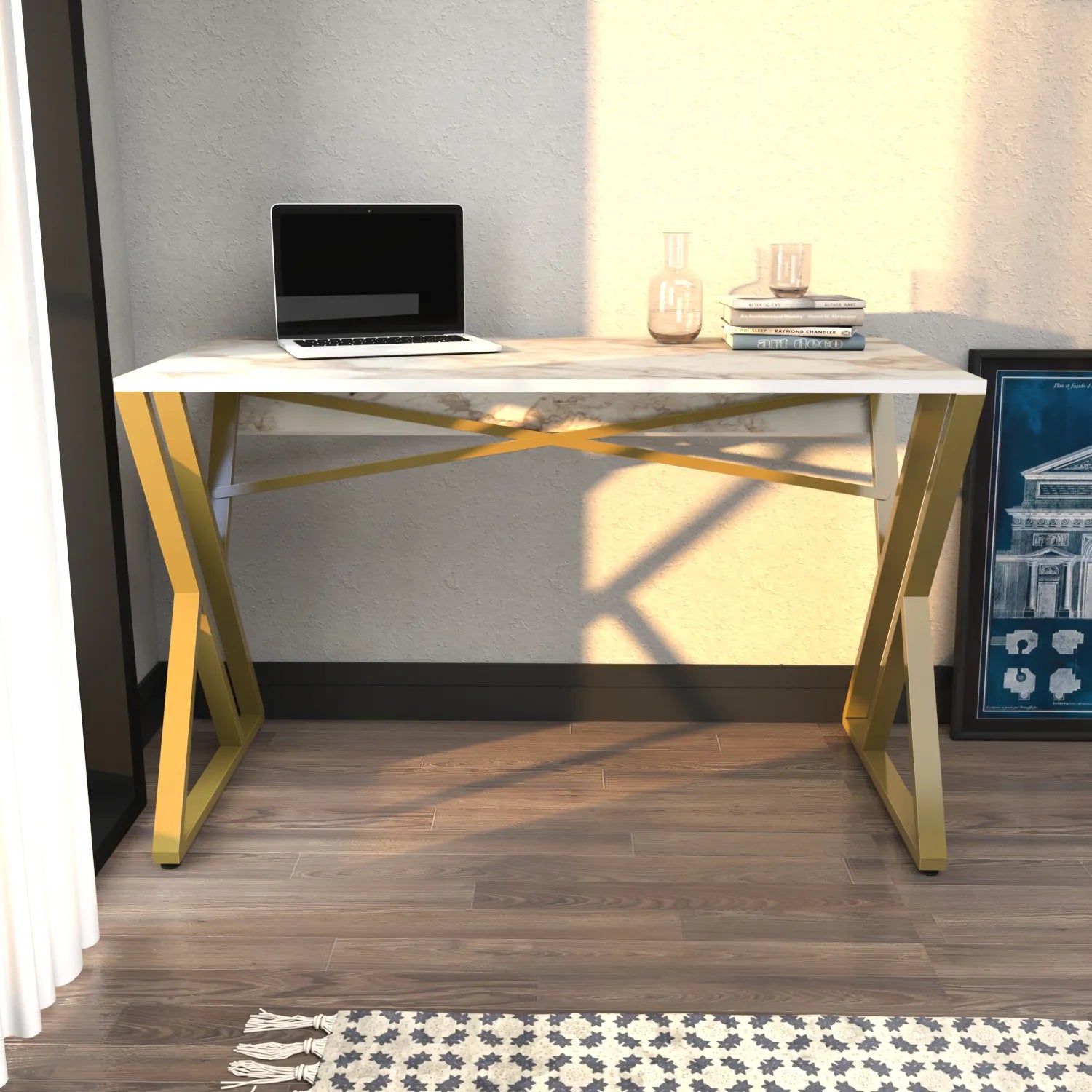 Gyza 47 inch Wide Computer Writing Desk with Metal Frame