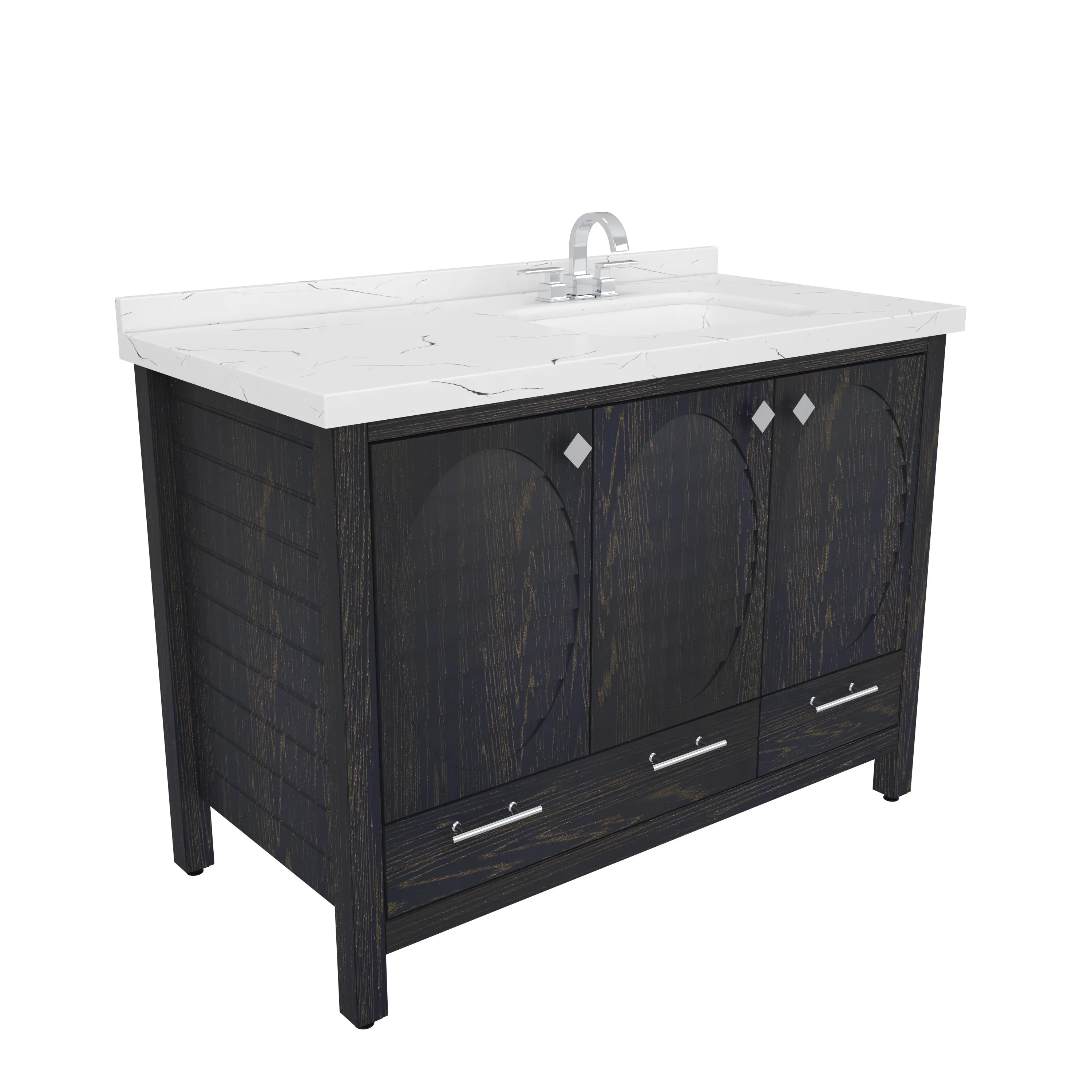 Papatya 47'' Wide Free-standing Single Bathroom Vanity with Engineered Marble Vanity Top