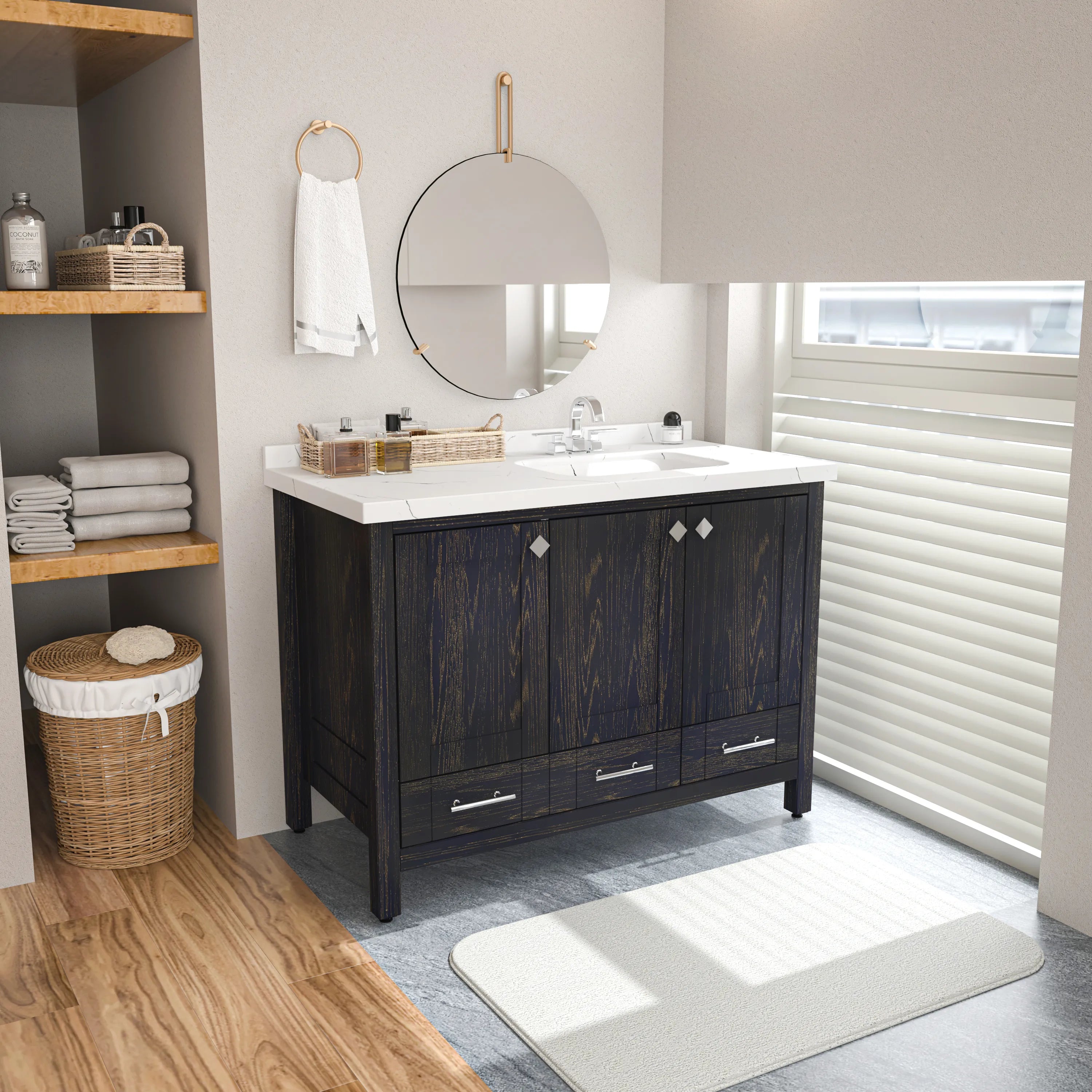 Kardelen 47 Wide Free standing Single Bathroom Vanity with Engineere