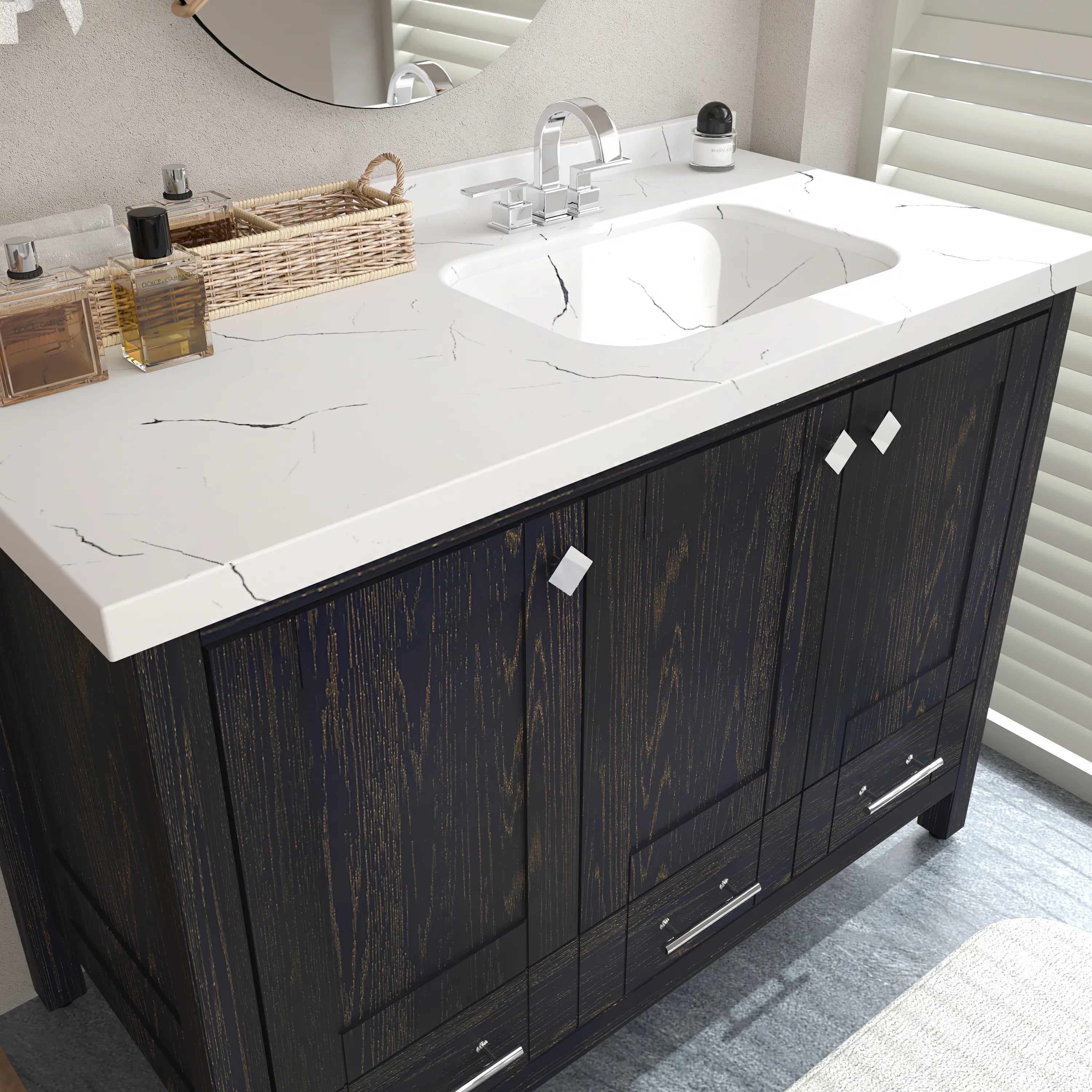 Kardelen 47'' Wide Free-standing Single Bathroom Vanity with Engineered Marble Vanity Top