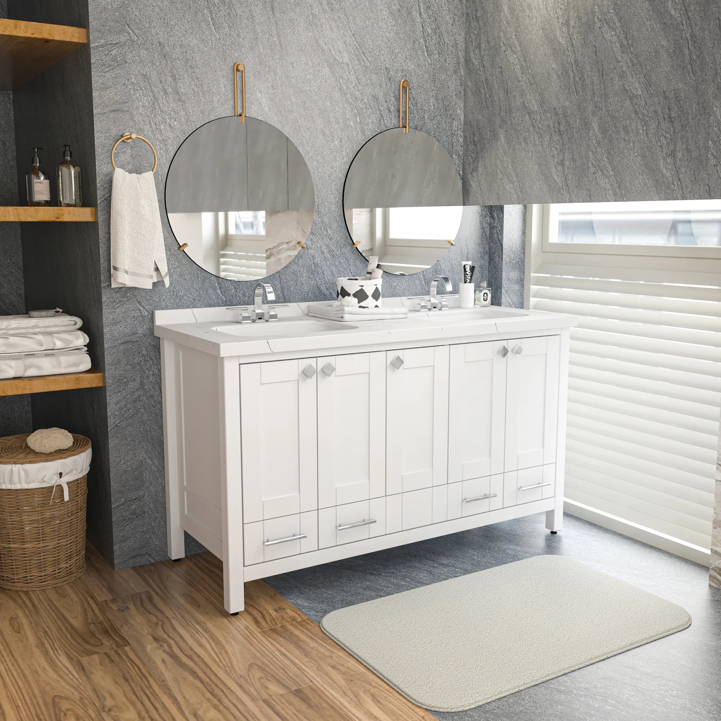 Kardelen 59'' Wide Free-standing Double Bathroom Vanity with Engineered Marble Vanity Top