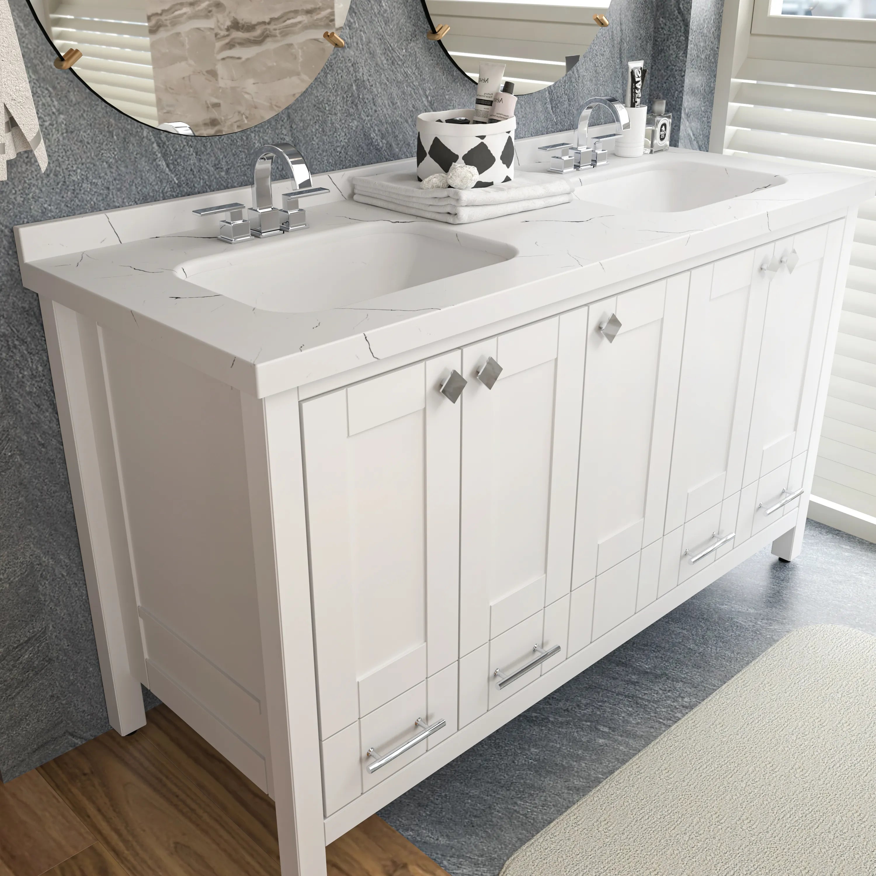 Kardelen 59'' Wide Free-standing Double Bathroom Vanity with Engineered Marble Vanity Top