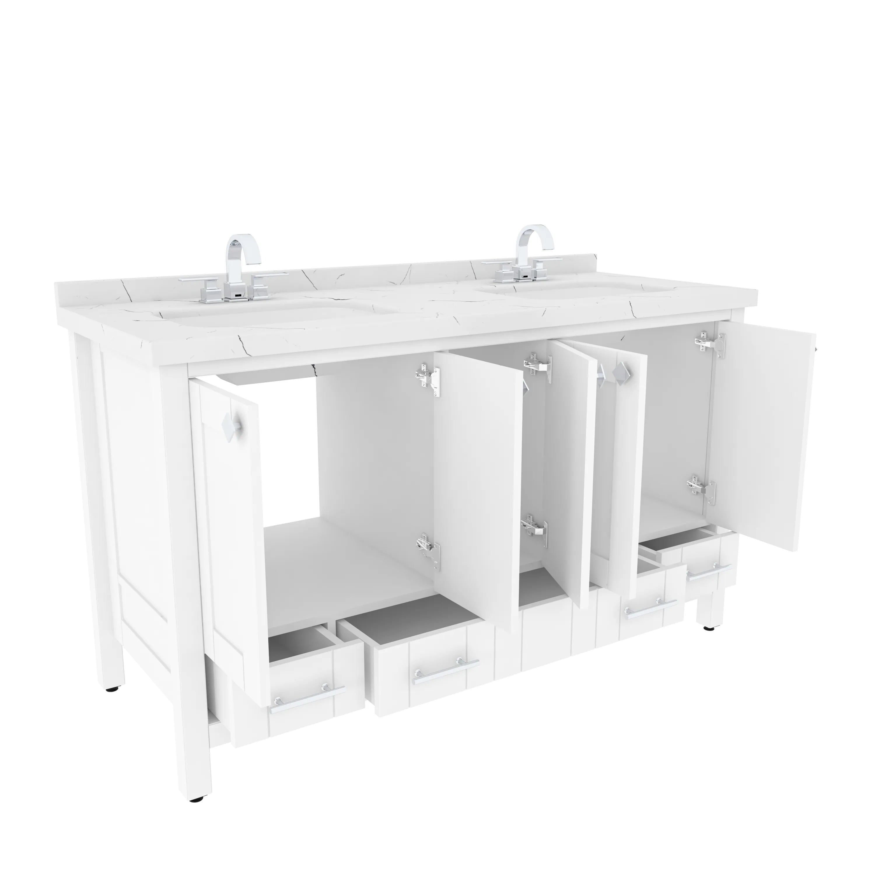 Kardelen 59'' Wide Free-standing Double Bathroom Vanity with Engineered Marble Vanity Top