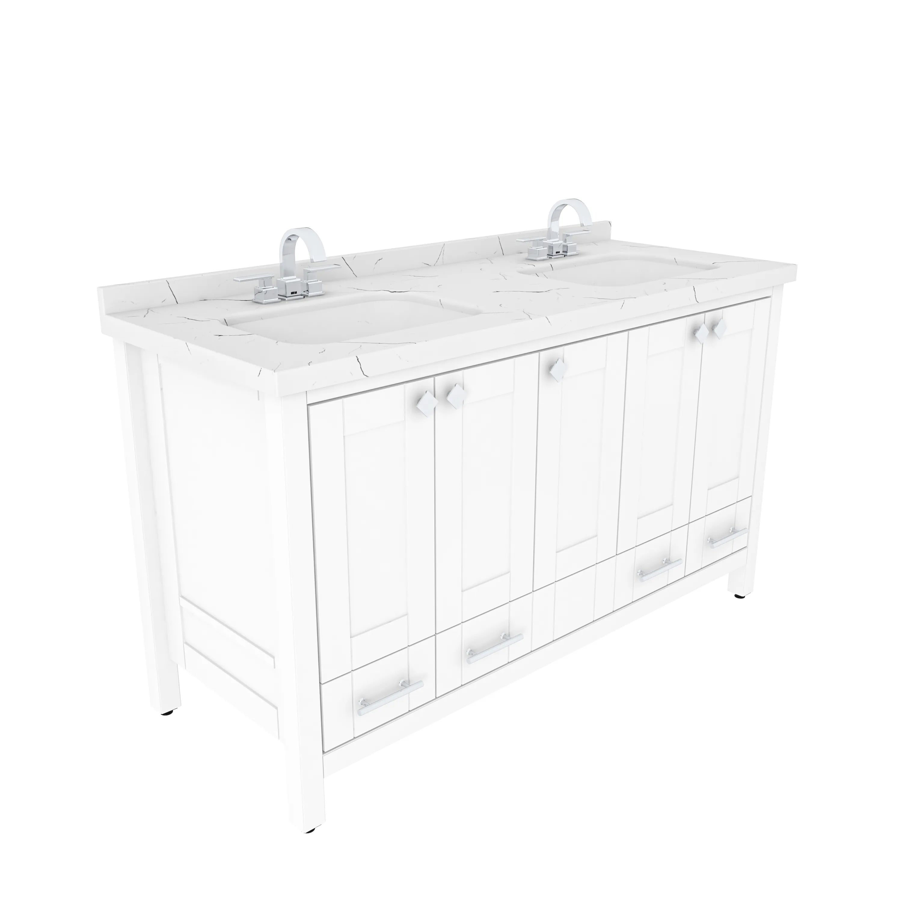 Kardelen 59'' Wide Free-standing Double Bathroom Vanity with Engineered Marble Vanity Top