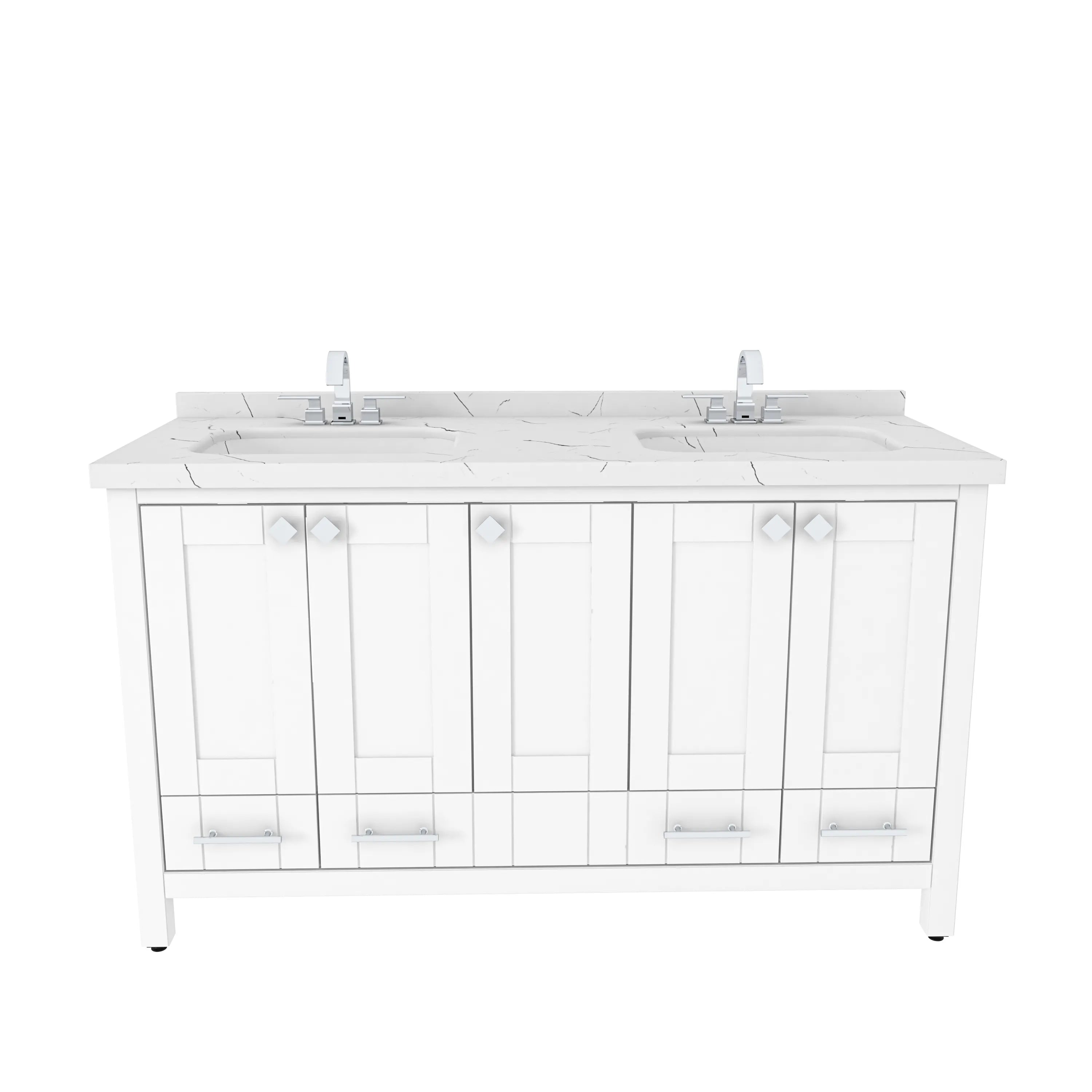 Kardelen 59'' Wide Free-standing Double Bathroom Vanity with Engineered Marble Vanity Top