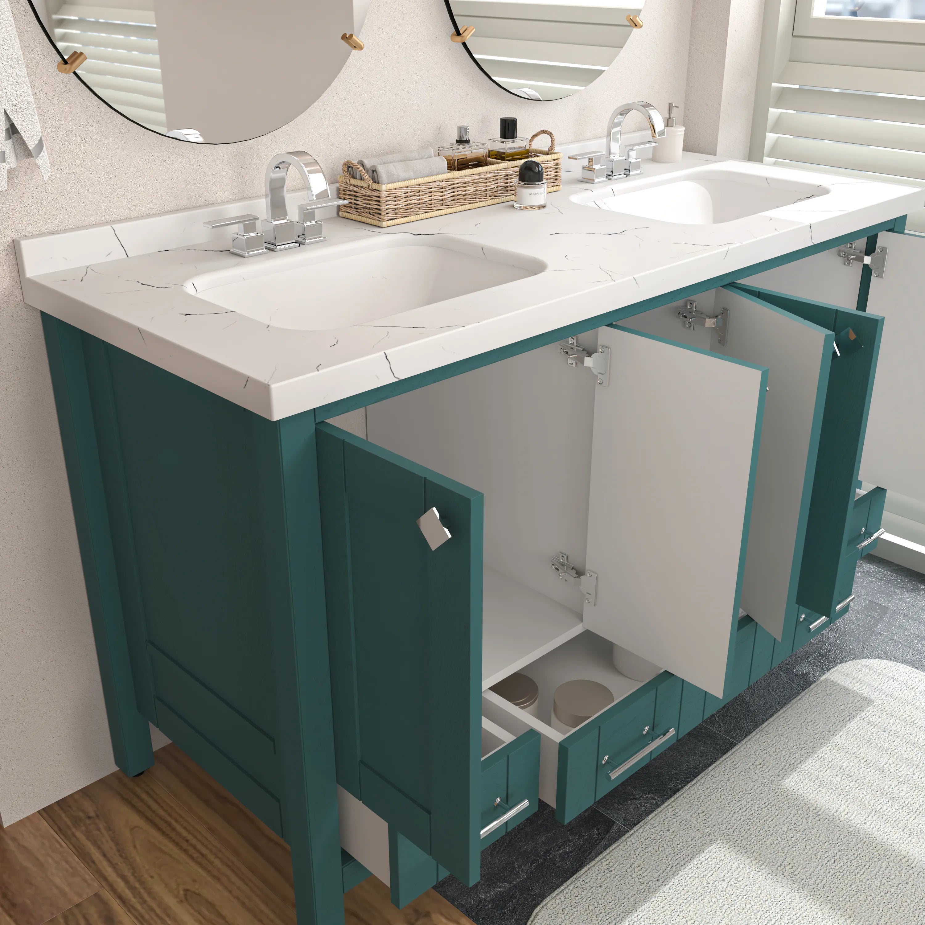 Kardelen 59'' Wide Free-standing Double Bathroom Vanity with Engineered Marble Vanity Top