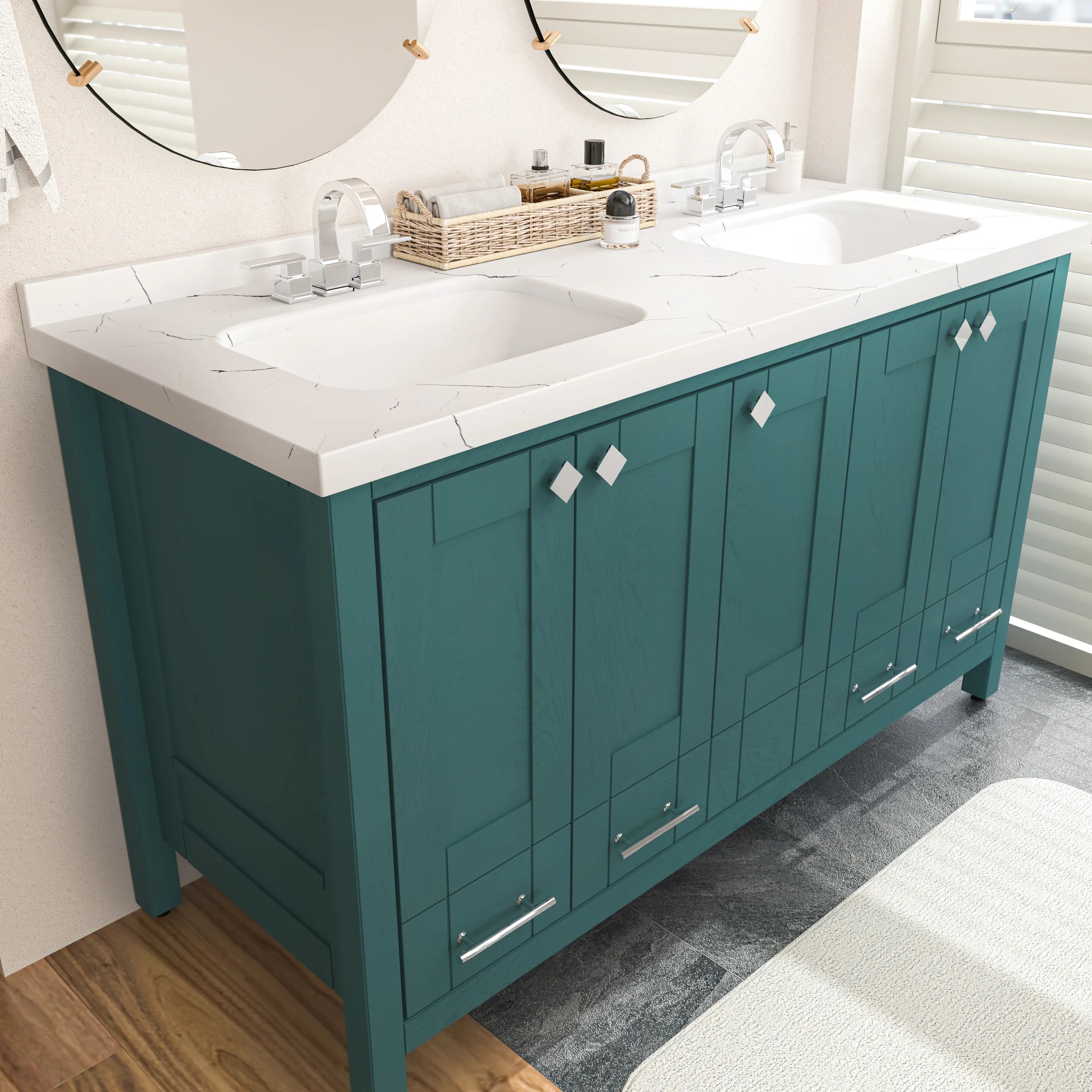 Kardelen 59'' Wide Free-standing Double Bathroom Vanity with Engineered Marble Vanity Top