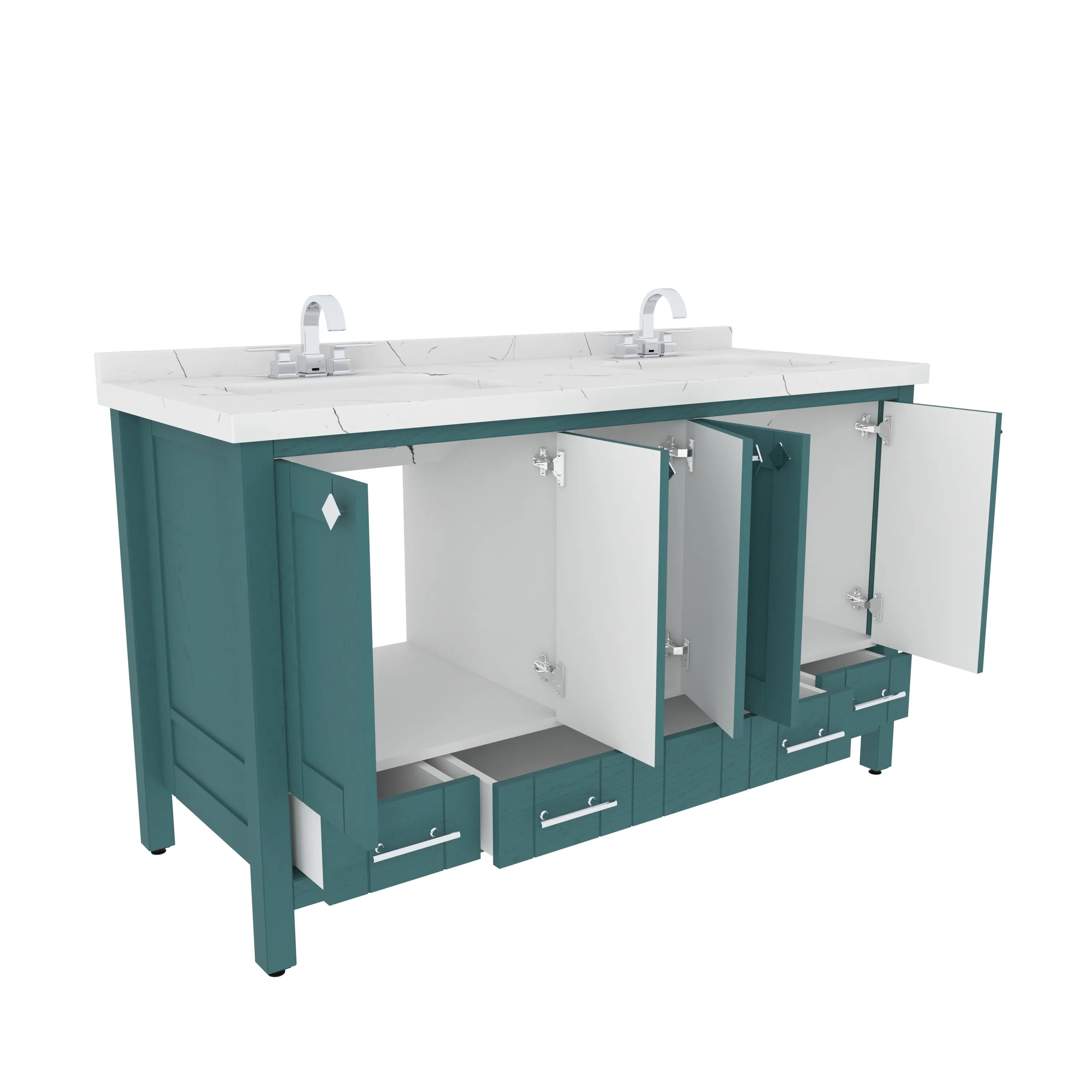 Kardelen 59'' Wide Free-standing Double Bathroom Vanity with Engineered Marble Vanity Top