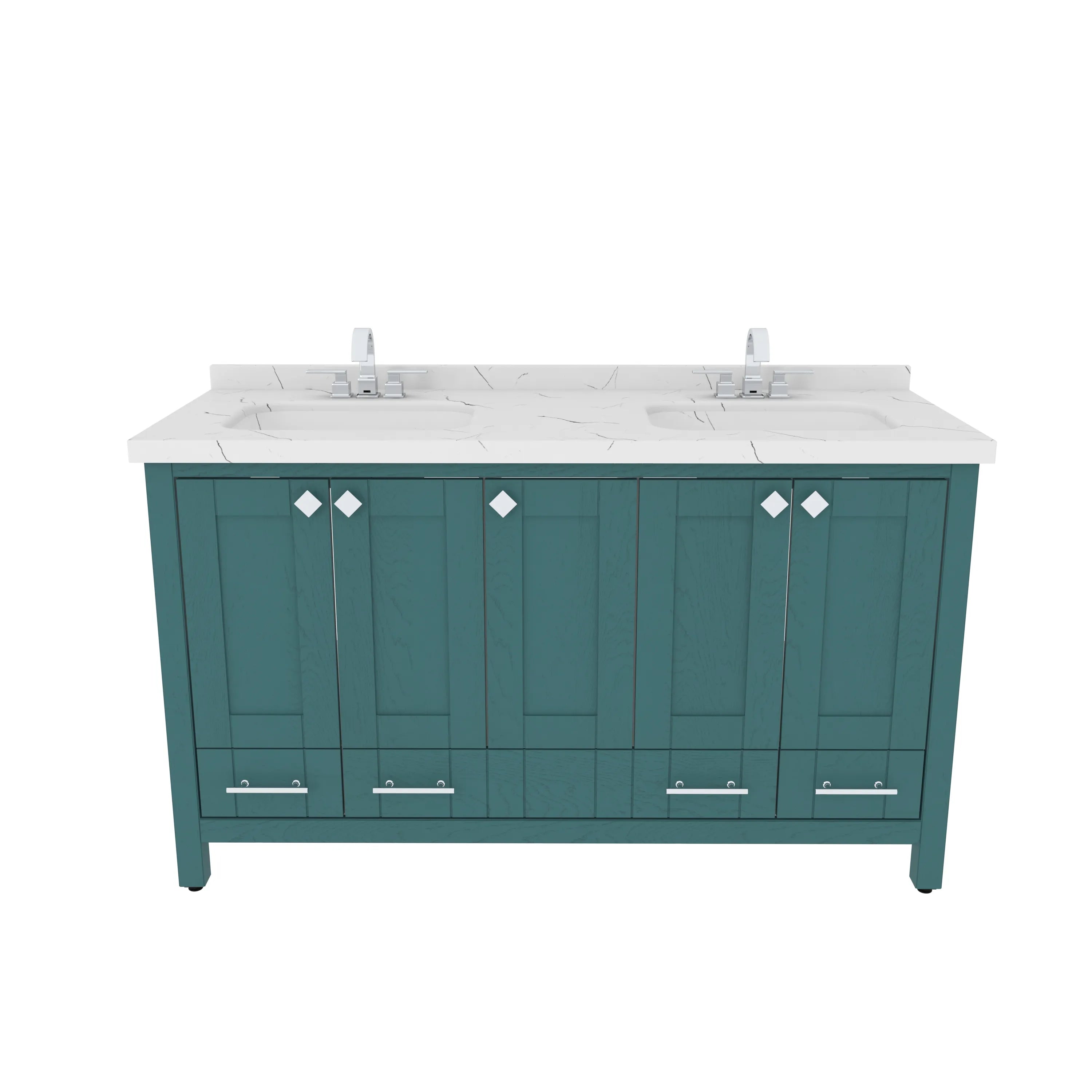 Kardelen 59'' Wide Free-standing Double Bathroom Vanity with Engineered Marble Vanity Top