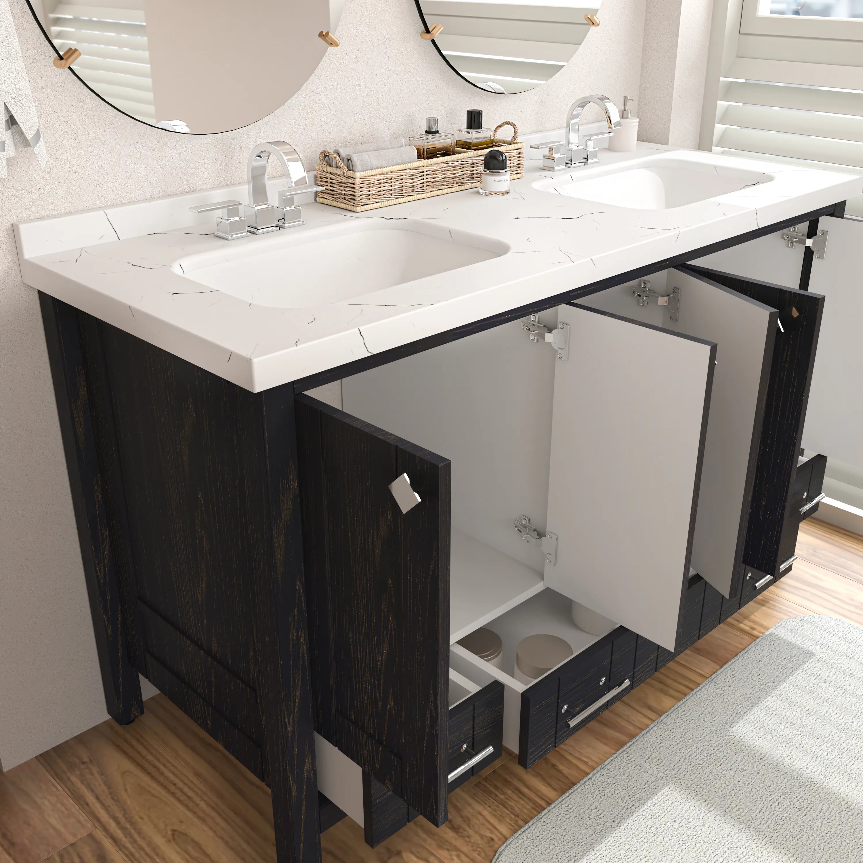Kardelen 59'' Wide Free-standing Double Bathroom Vanity with Engineered Marble Vanity Top