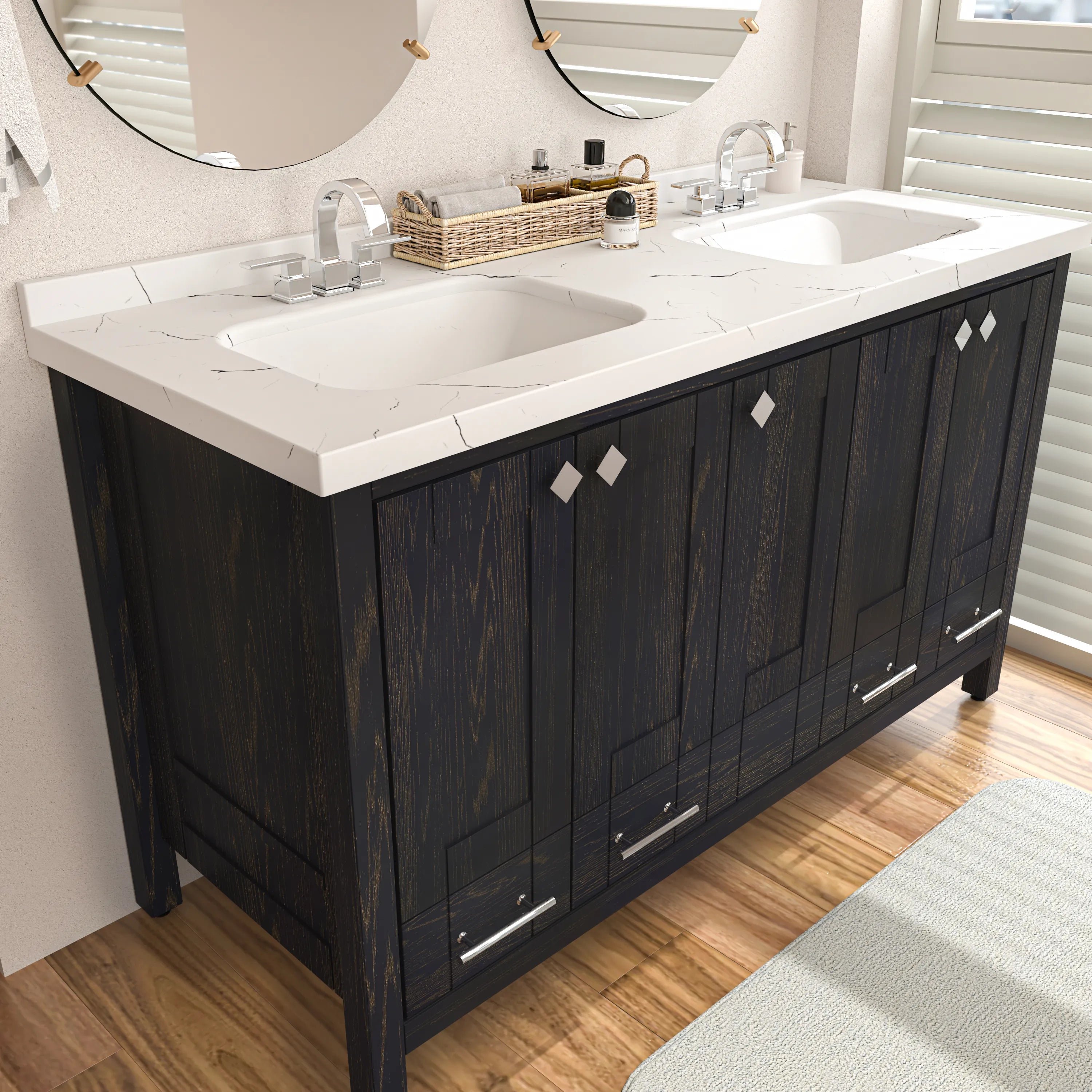 Kardelen 59'' Wide Free-standing Double Bathroom Vanity with Engineered Marble Vanity Top