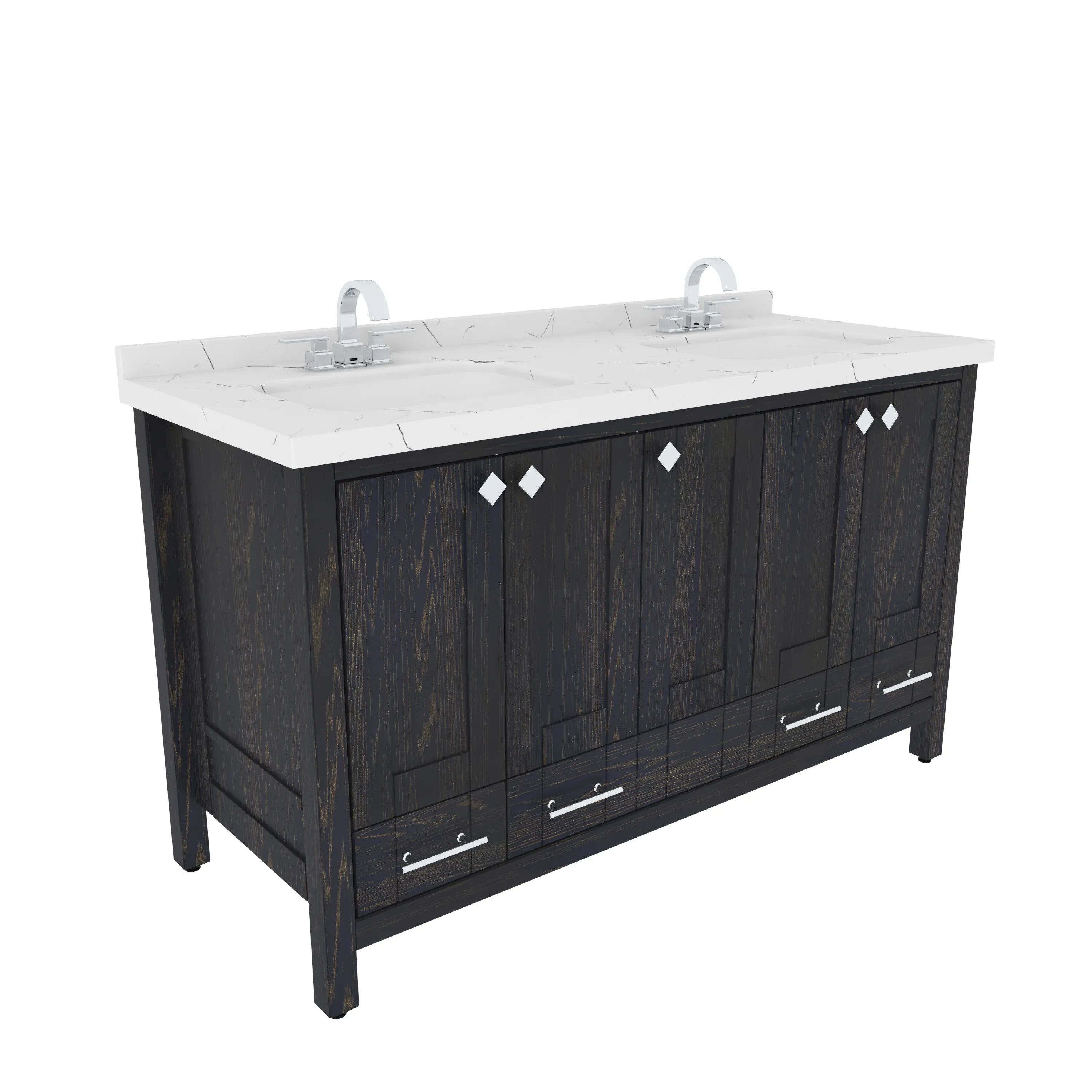 Kardelen 59'' Wide Free-standing Double Bathroom Vanity with Engineered Marble Vanity Top