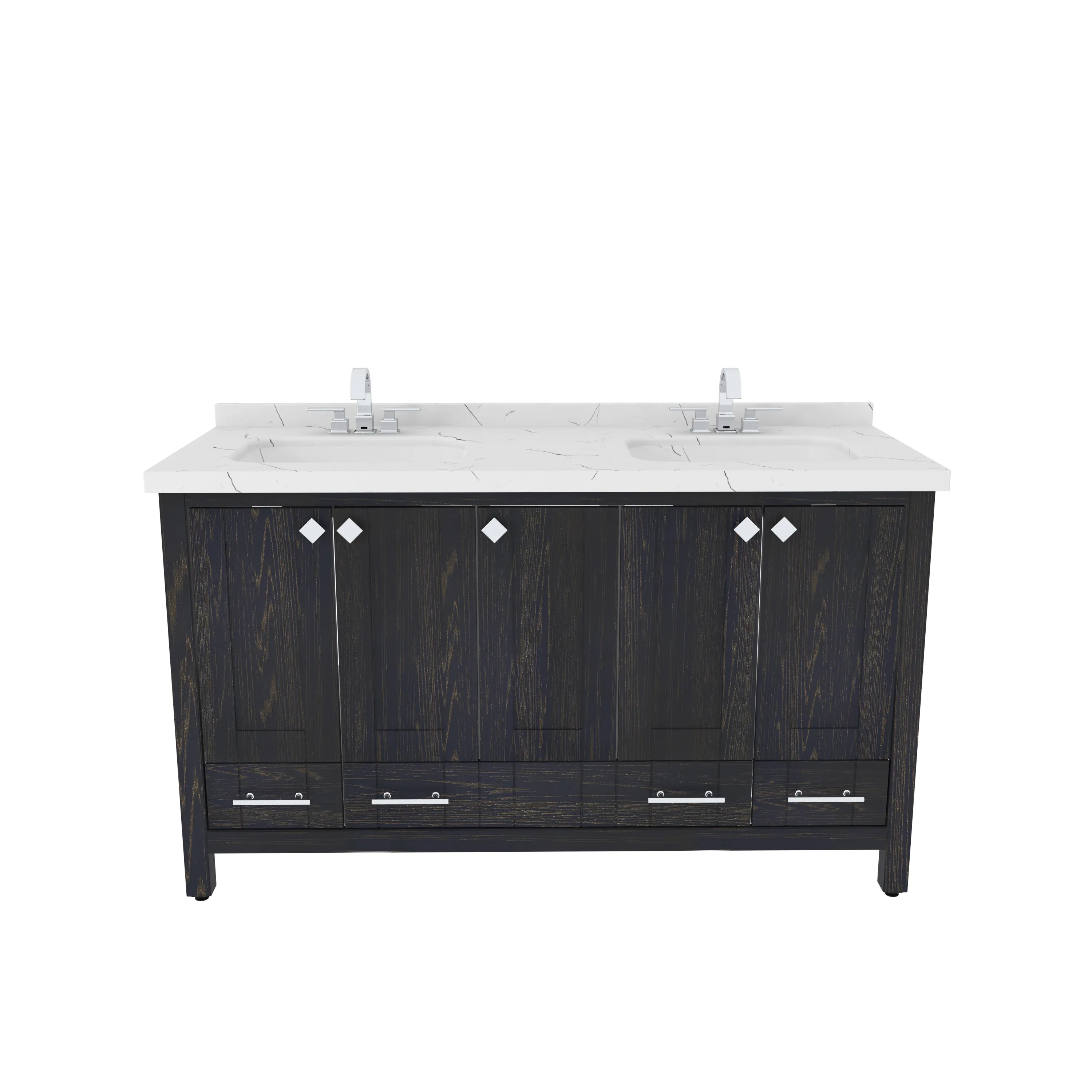 Kardelen 59'' Wide Free-standing Double Bathroom Vanity with Engineered Marble Vanity Top