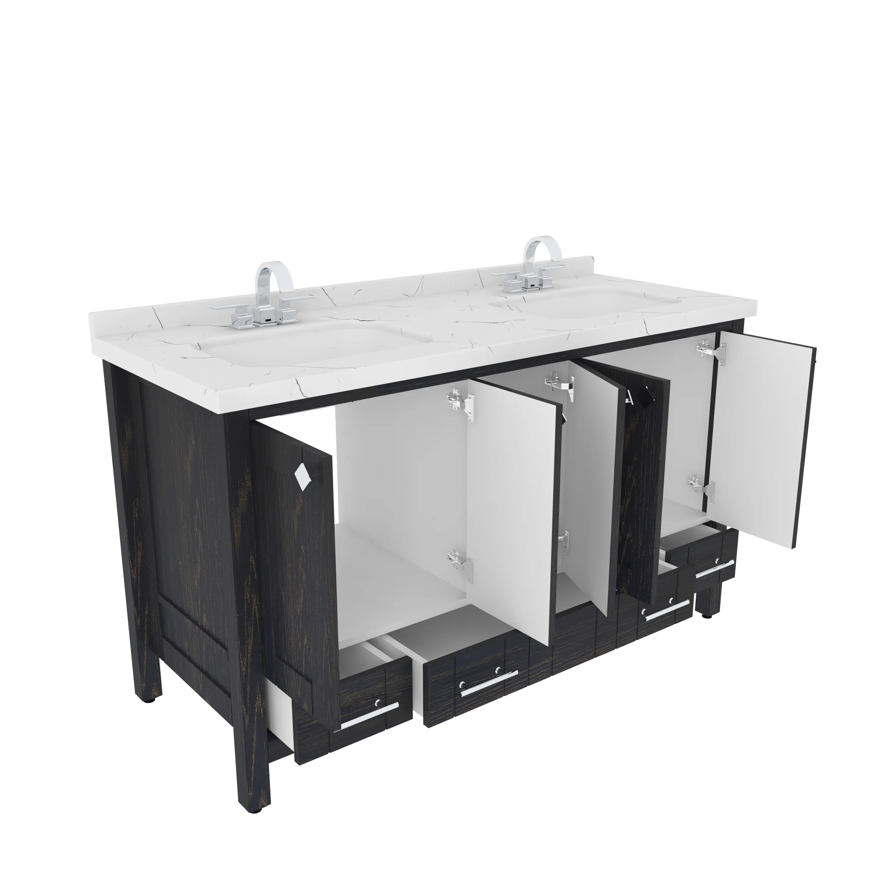 Kardelen 59'' Wide Free-standing Double Bathroom Vanity with Engineered Marble Vanity Top