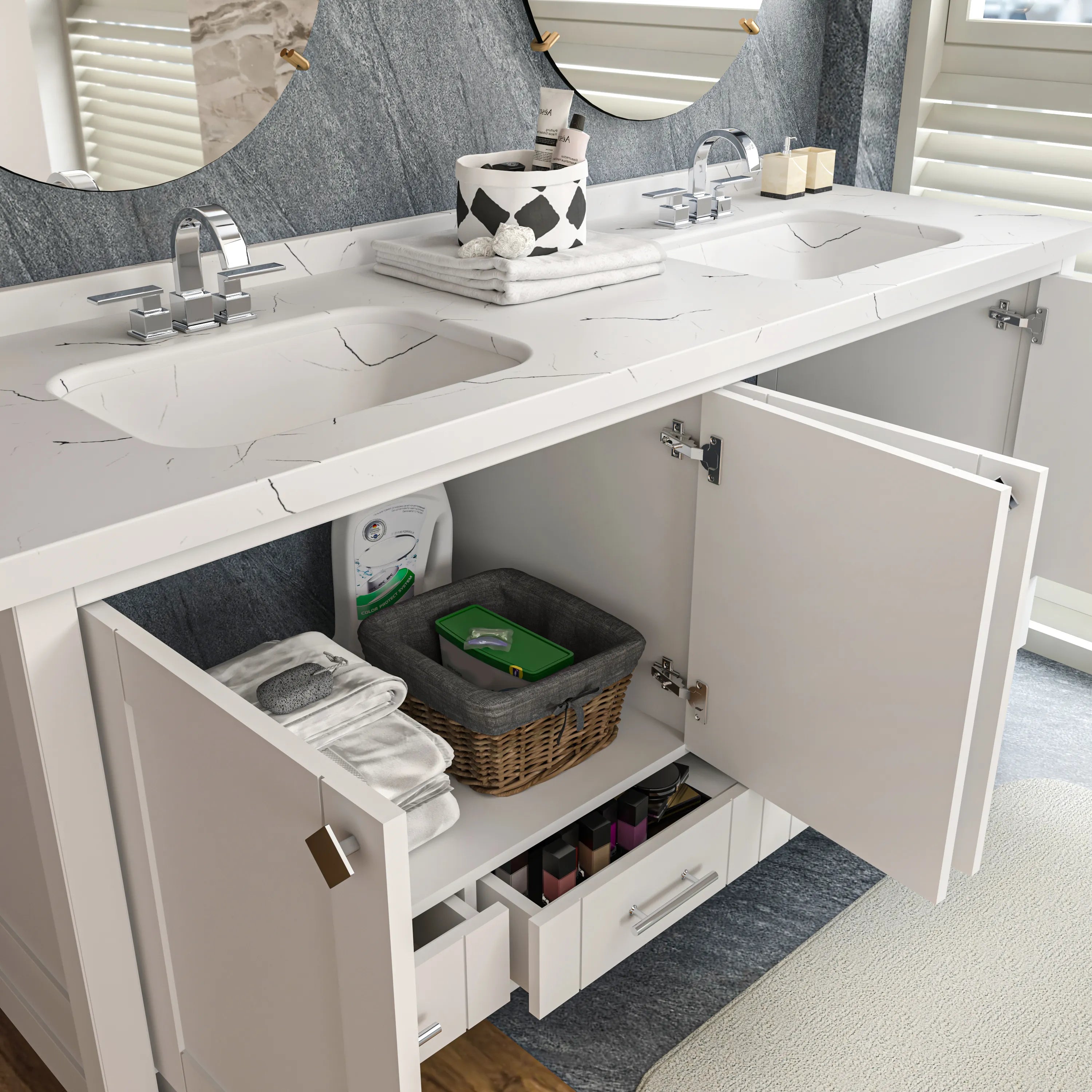 Kardelen 71'' Wide Free-standing Double Bathroom Vanity with Engineered Marble Vanity Top