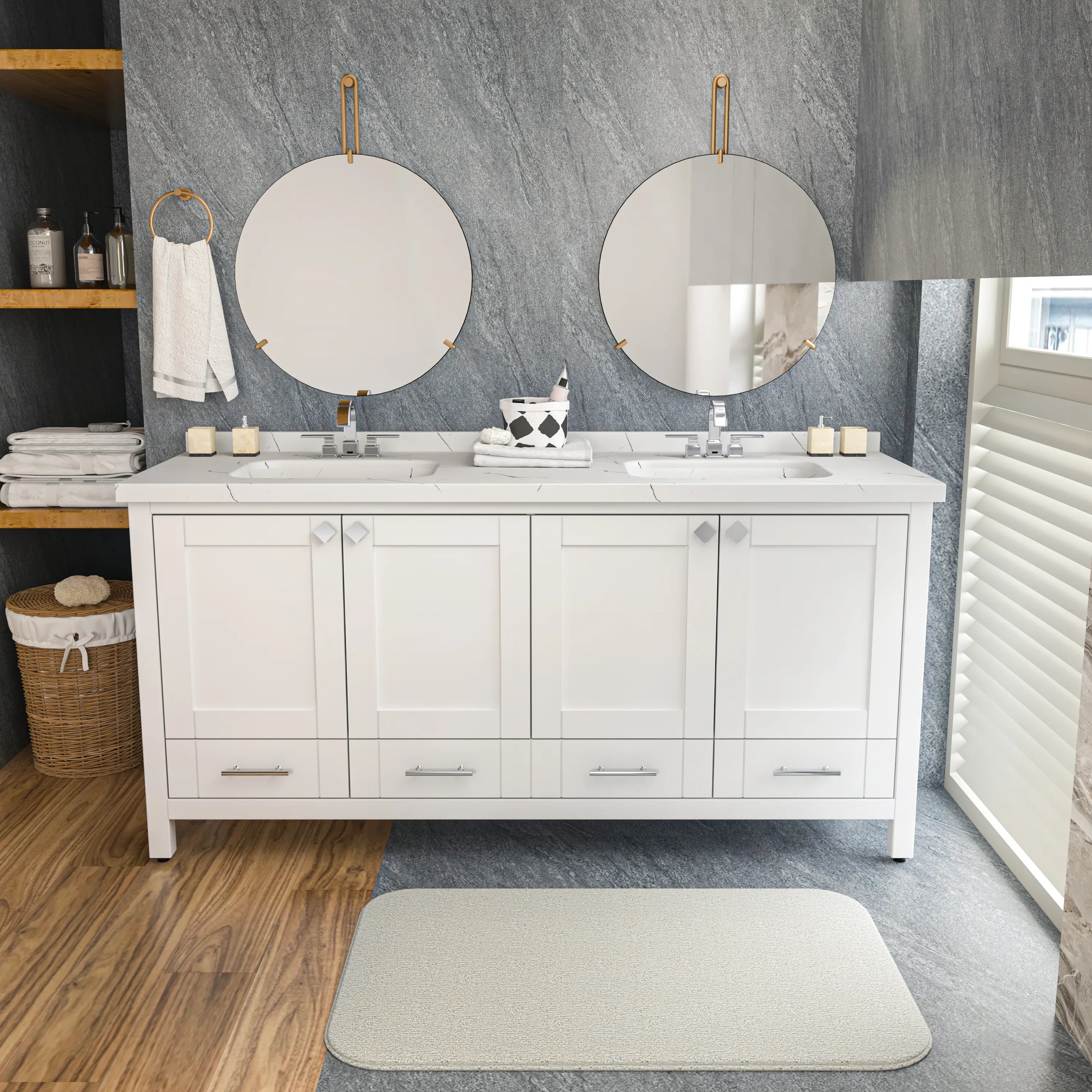 Kardelen 71'' Wide Free-standing Double Bathroom Vanity with Engineered Marble Vanity Top