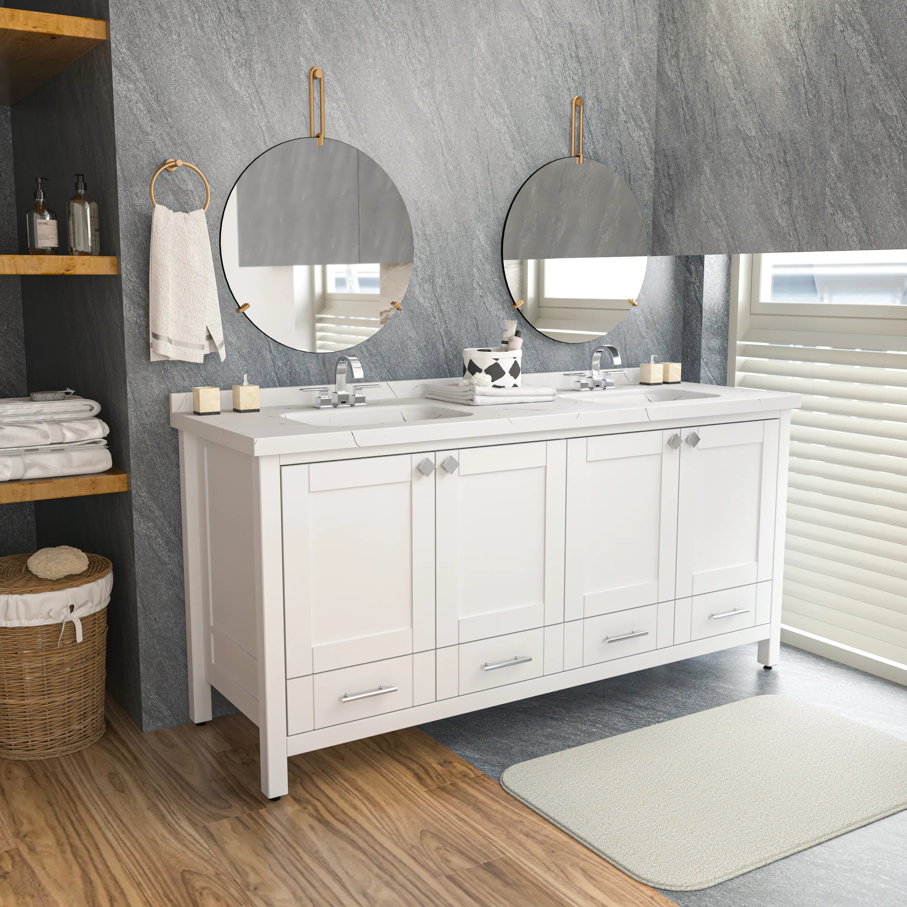 Kardelen 71'' Wide Free-standing Double Bathroom Vanity with Engineered Marble Vanity Top