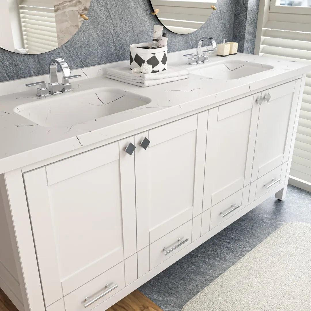 Kardelen 71'' Wide Free-standing Double Bathroom Vanity with Engineered Marble Vanity Top